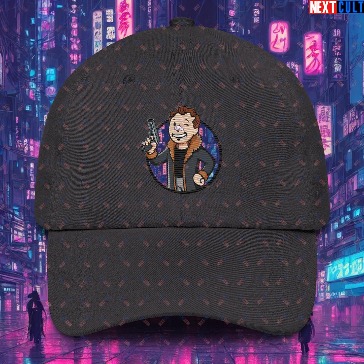 Blade Runner 2049 Ryan Gosling Vault Boy Fallout Funny Meme Cartoon Mashup Dad hat Dark Grey Hats Blade Runner Fallout Movies Ryan Gosling Vault Boy Next Cult Brand