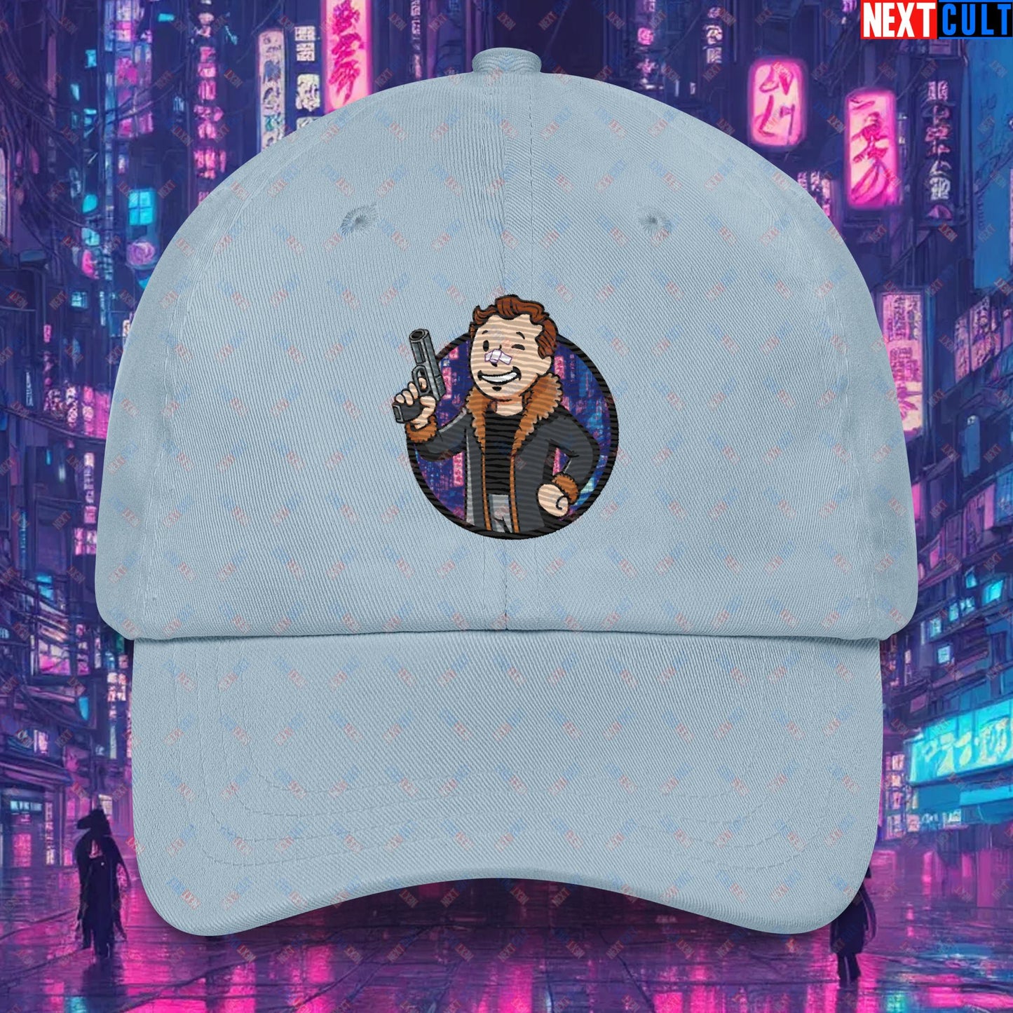 Blade Runner 2049 Ryan Gosling Vault Boy Fallout Funny Meme Cartoon Mashup Dad hat Light Blue Hats Blade Runner Fallout Movies Ryan Gosling Vault Boy Next Cult Brand