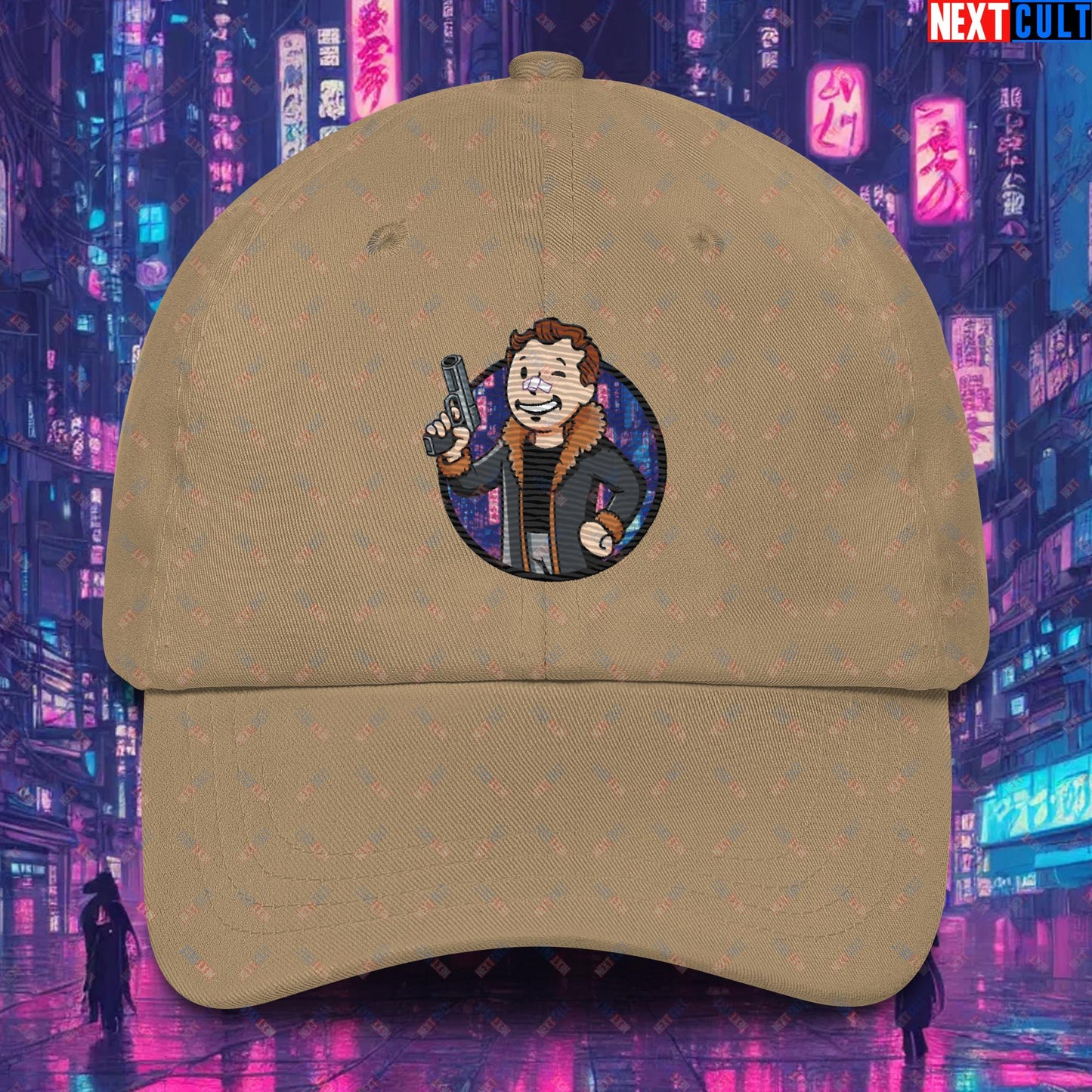 Blade Runner 2049 Ryan Gosling Vault Boy Fallout Funny Meme Cartoon Mashup Dad hat Khaki Hats Blade Runner Fallout Movies Ryan Gosling Vault Boy Next Cult Brand