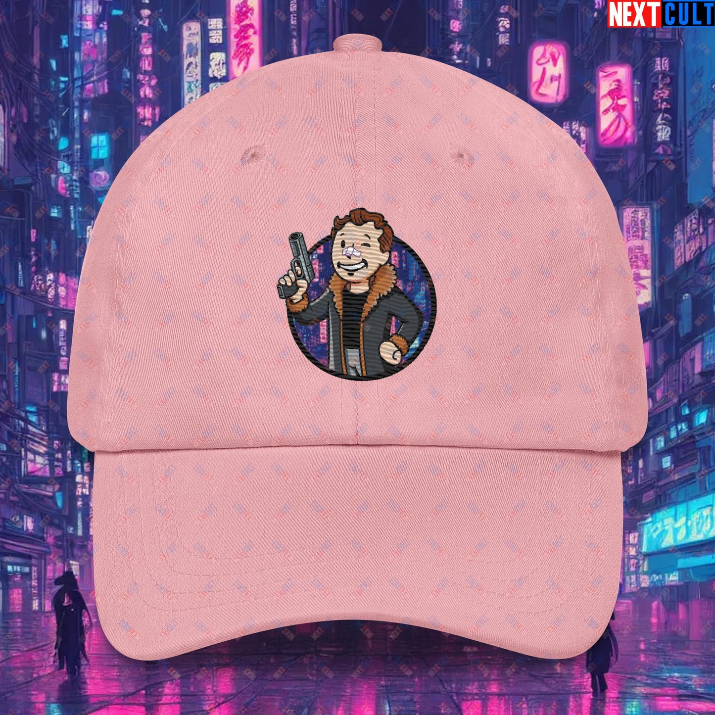 Blade Runner 2049 Ryan Gosling Vault Boy Fallout Funny Meme Cartoon Mashup Dad hat Pink Hats Blade Runner Fallout Movies Ryan Gosling Vault Boy Next Cult Brand