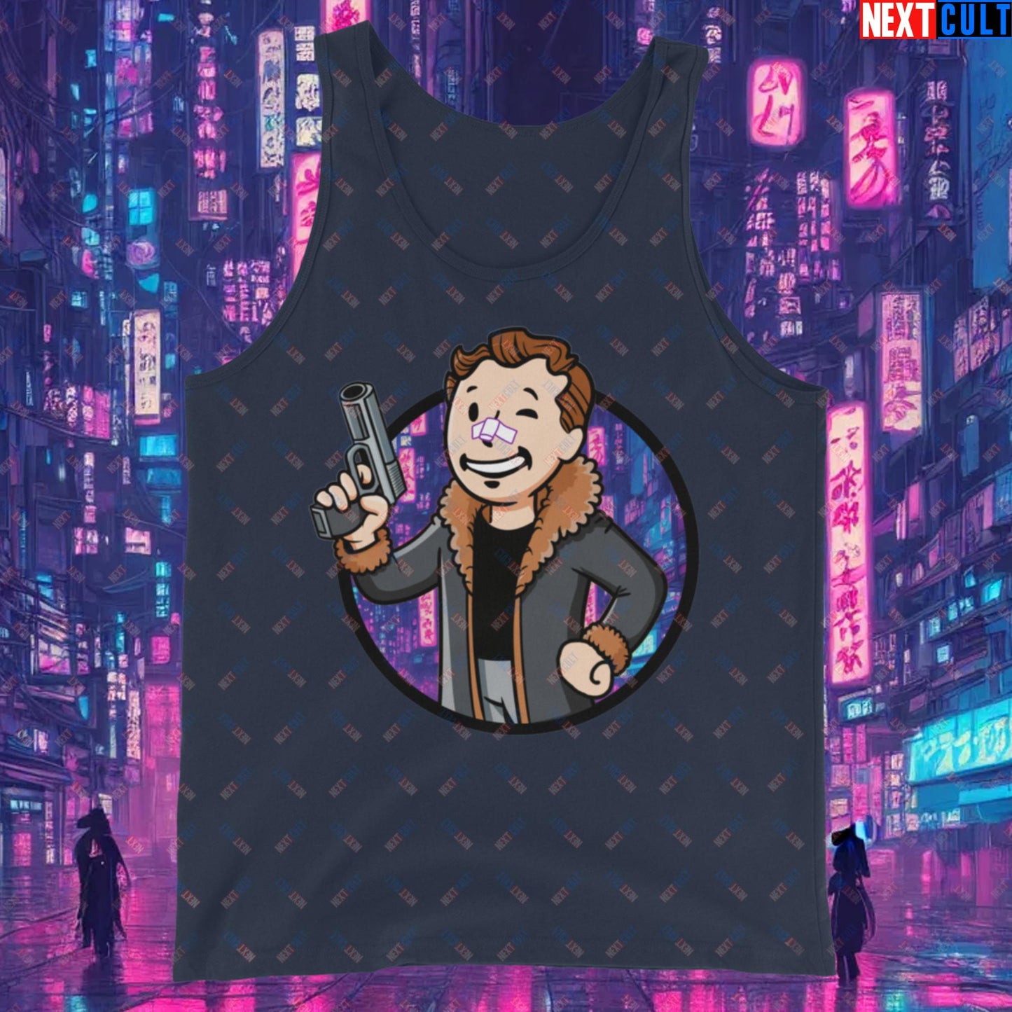 Blade Runner 2049 Ryan Gosling Vault Boy Fallout Funny Meme Cartoon Mashup Tank Top Navy Tank Tops Blade Runner Fallout Movies Ryan Gosling Vault Boy Next Cult Brand