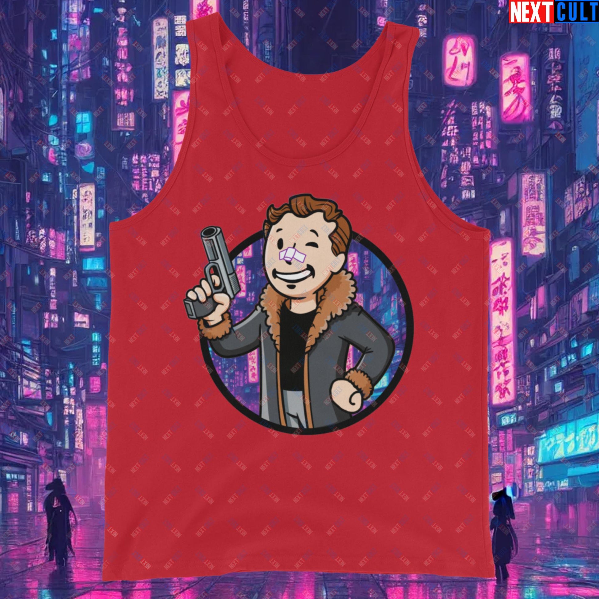 Blade Runner 2049 Ryan Gosling Vault Boy Fallout Funny Meme Cartoon Mashup Tank Top Red Tank Tops Blade Runner Fallout Movies Ryan Gosling Vault Boy Next Cult Brand