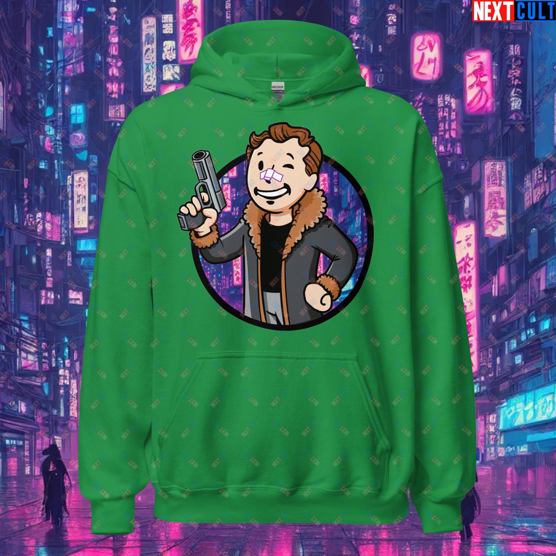 Blade Runner 2049 Ryan Gosling Vault Boy Fallout Funny Meme Cartoon Mashup Unisex Hoodie Irish Green Hoodies Blade Runner Fallout Movies Ryan Gosling Vault Boy Next Cult Brand