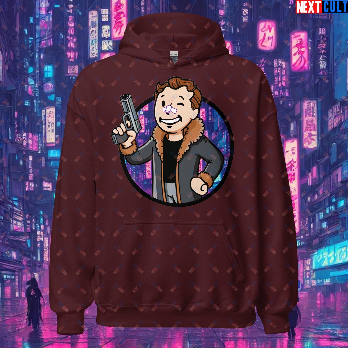 Blade Runner 2049 Ryan Gosling Vault Boy Fallout Funny Meme Cartoon Mashup Unisex Hoodie Maroon Hoodies Blade Runner Fallout Movies Ryan Gosling Vault Boy Next Cult Brand