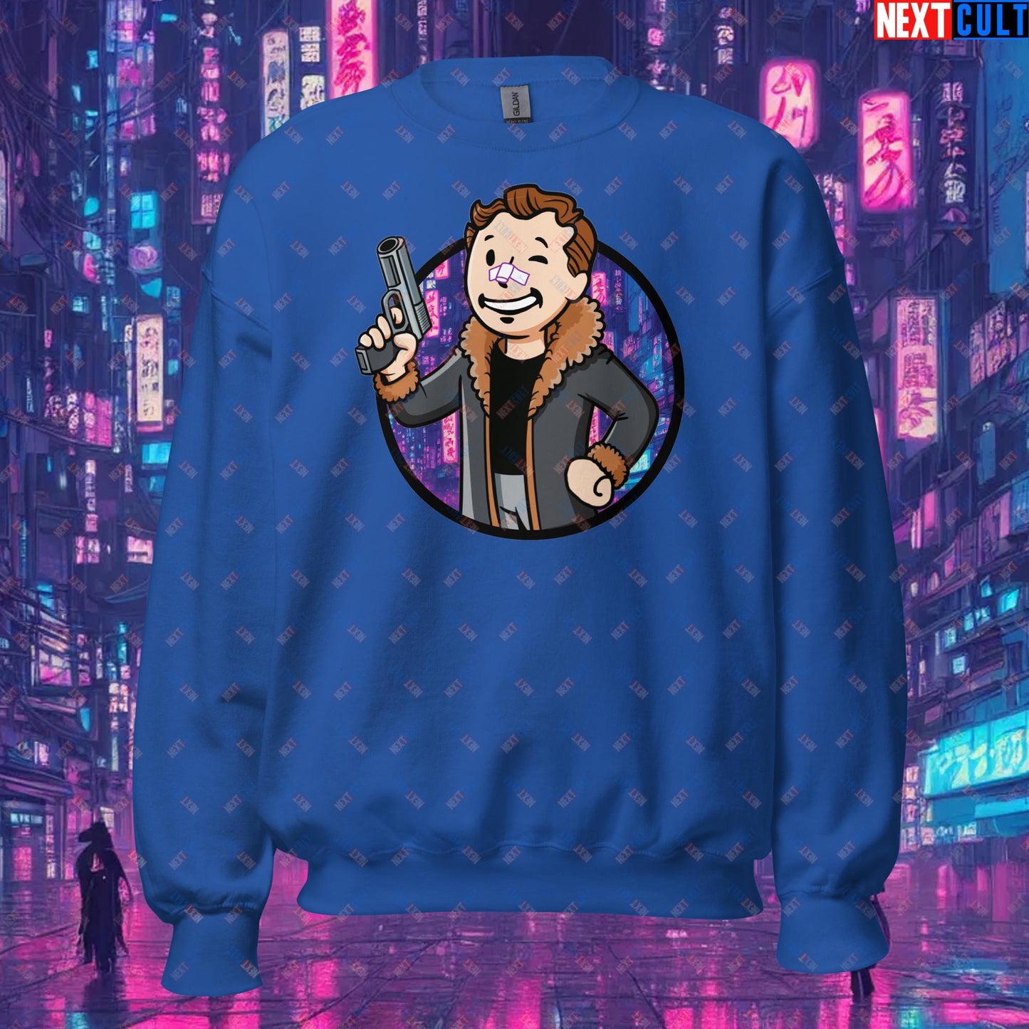 Blade Runner 2049 Ryan Gosling Vault Boy Fallout Funny Meme Cartoon Mashup Unisex Sweatshirt Royal Sweatshirts Blade Runner Fallout Movies Ryan Gosling Vault Boy Next Cult Brand