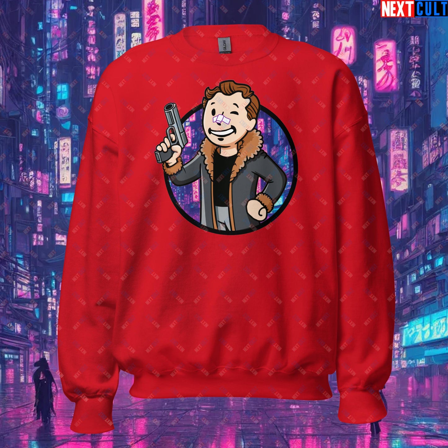 Blade Runner 2049 Ryan Gosling Vault Boy Fallout Funny Meme Cartoon Mashup Unisex Sweatshirt Red Sweatshirts Blade Runner Fallout Movies Ryan Gosling Vault Boy Next Cult Brand