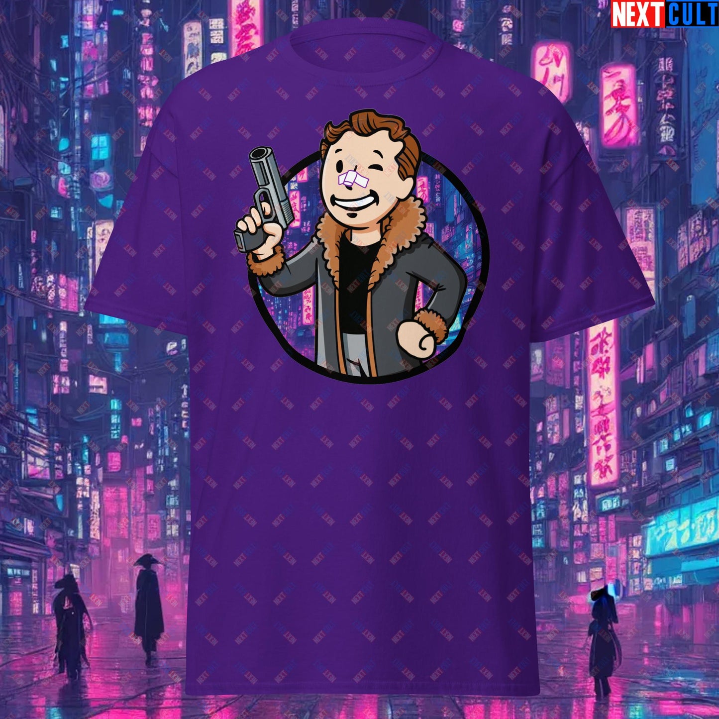 Blade Runner 2049 Ryan Gosling Vault Boy Fallout Funny Meme Cartoon Mashup Unisex tee Purple T-shirts Blade Runner Fallout Movies Ryan Gosling Vault Boy Next Cult Brand