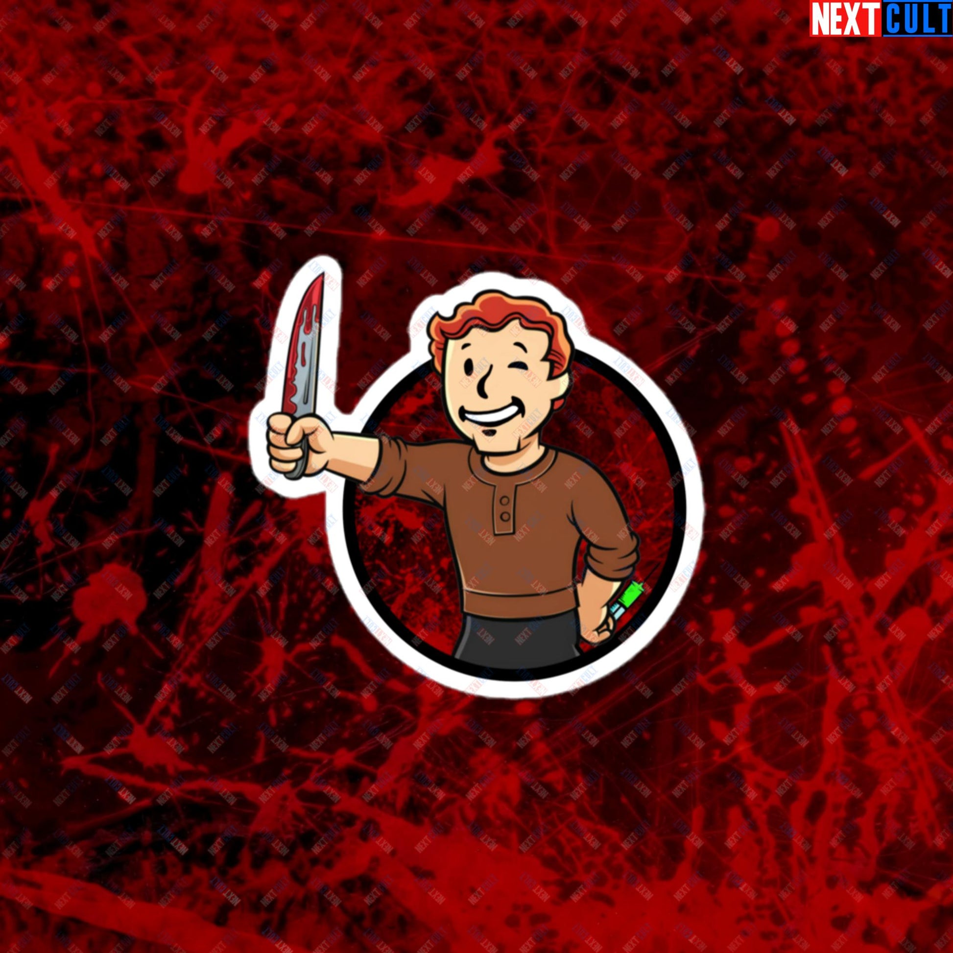 Blood Boy Dexter Morgan Vault Boy Fallout Funny Meme Cartoon Mashup Bubble-free stickers Next Cult Brand