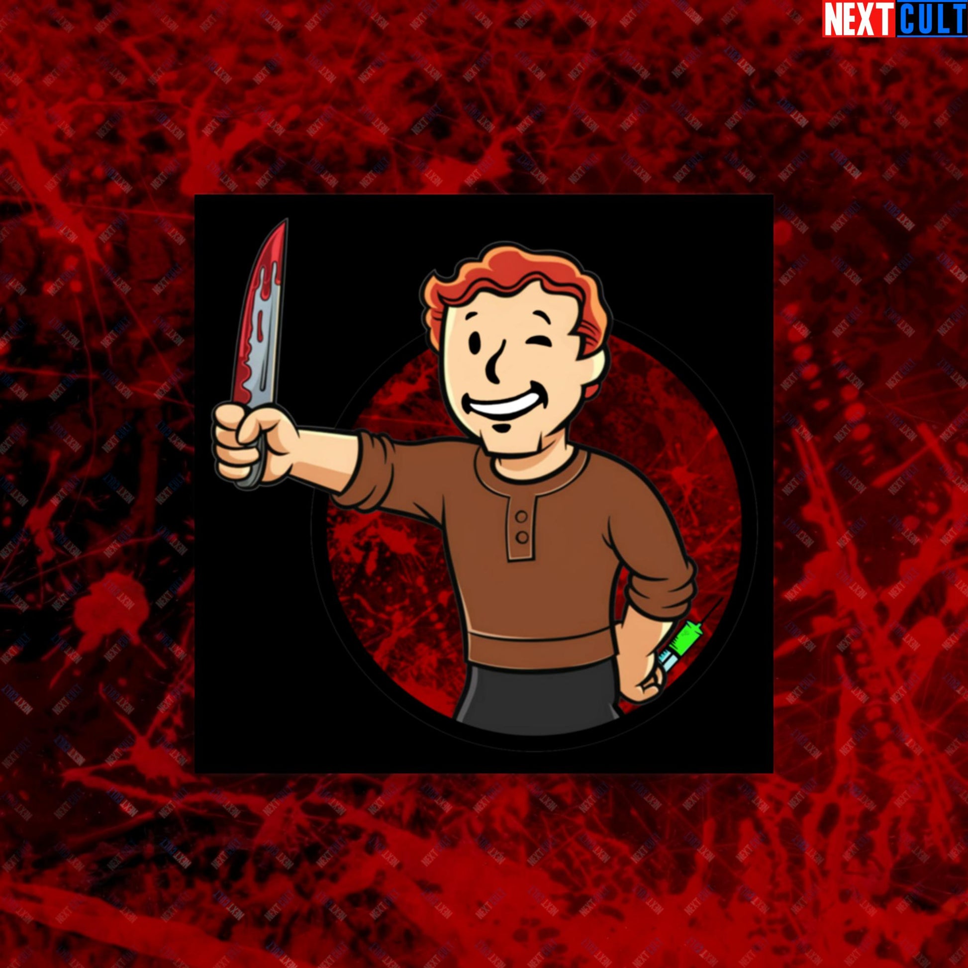 Blood Boy Dexter Morgan Vault Boy Fallout Funny Meme Cartoon Mashup Poster Next Cult Brand