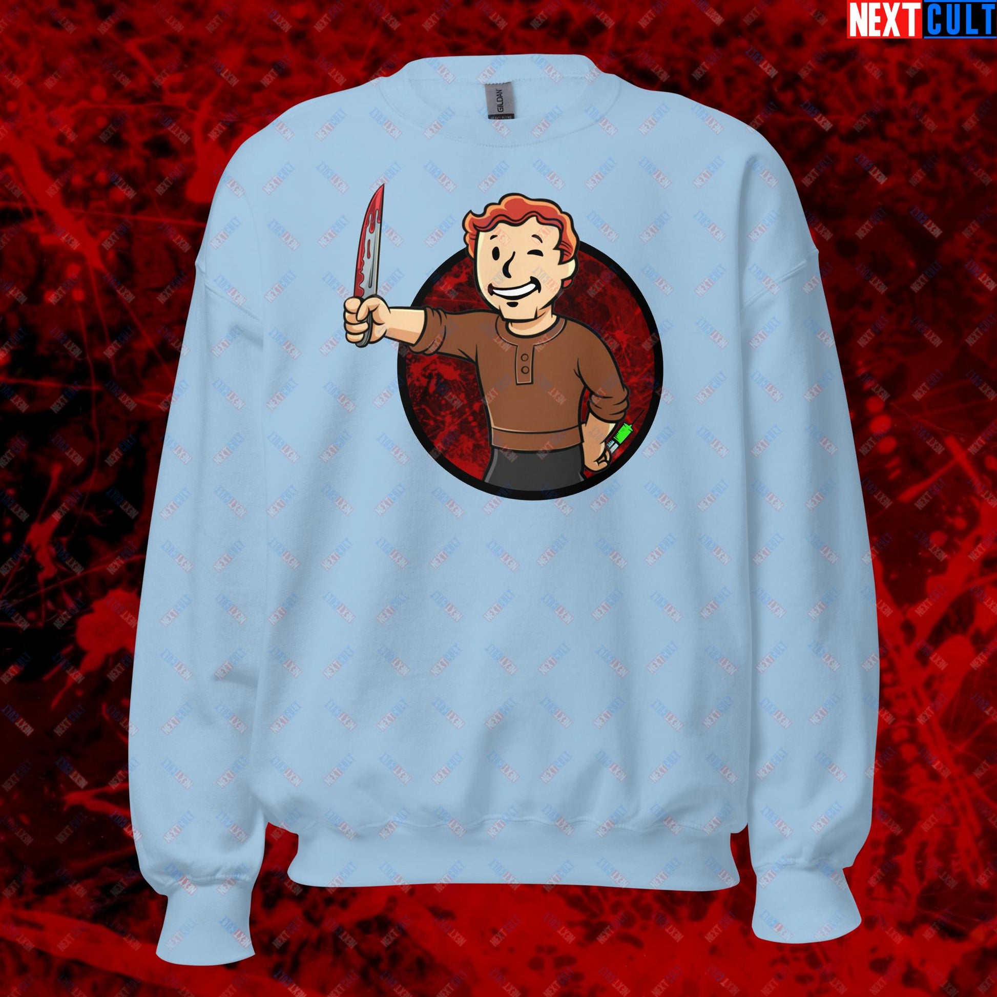 Blood Boy Dexter Morgan Vault Boy Fallout Funny Meme Cartoon Mashup Unisex Sweatshirt Next Cult Brand