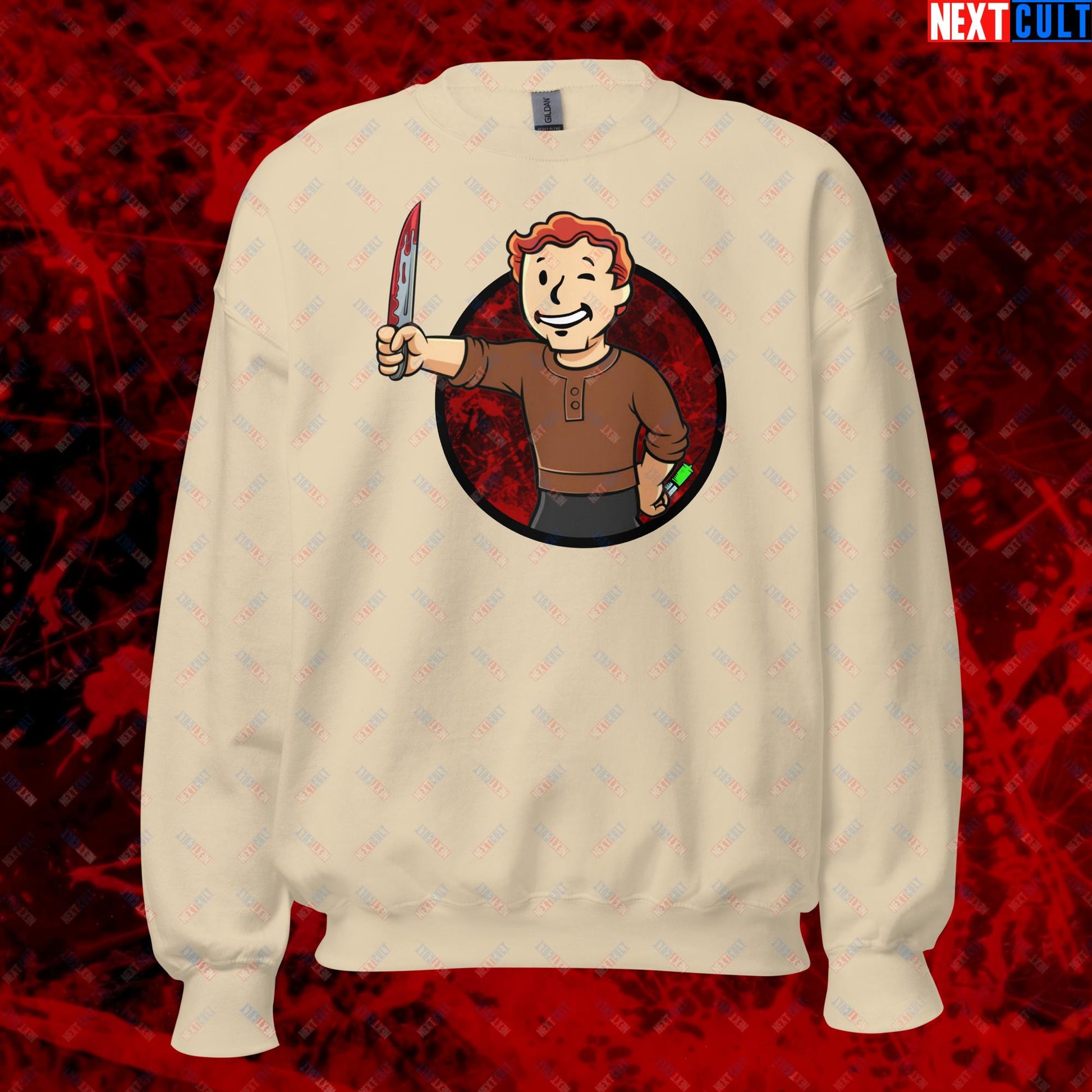 Blood Boy Dexter Morgan Vault Boy Fallout Funny Meme Cartoon Mashup Unisex Sweatshirt Next Cult Brand