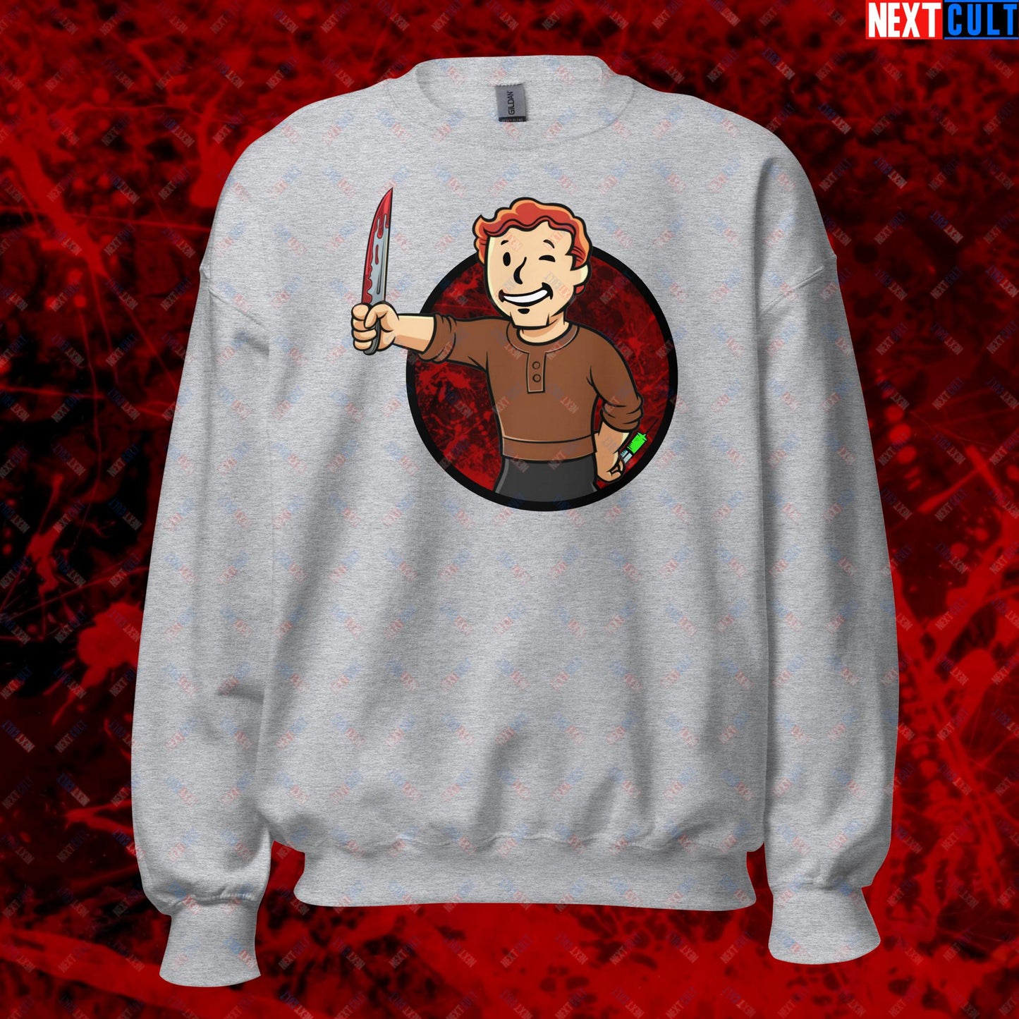 Blood Boy Dexter Morgan Vault Boy Fallout Funny Meme Cartoon Mashup Unisex Sweatshirt Next Cult Brand