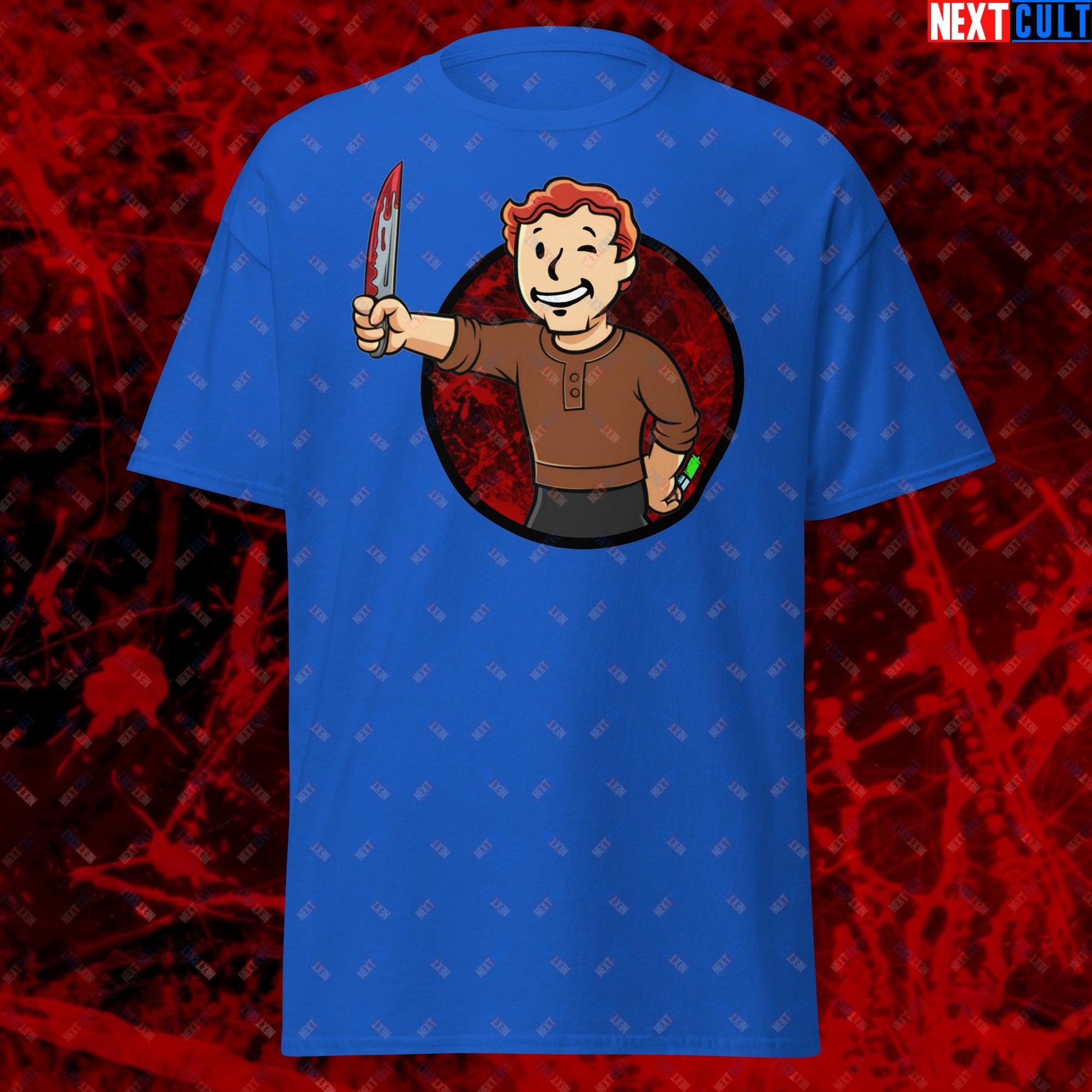 Blood Boy Dexter Morgan Vault Boy Fallout Funny Meme Cartoon Mashup Unisex tee Next Cult Brand