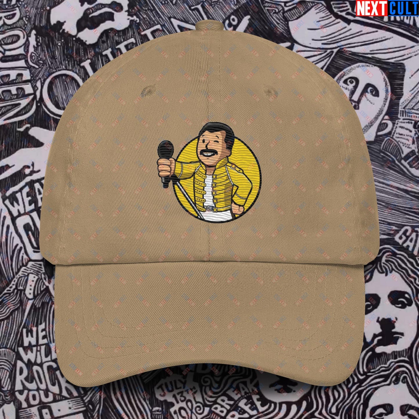 Bohemian Boy Freddie Mercury Queen Vault Boy Fallout Funny Meme Cartoon Mashup Dad hat Khaki Hats Fallout Freddie Mercury Music Queen Vault Boy Next Cult Brand