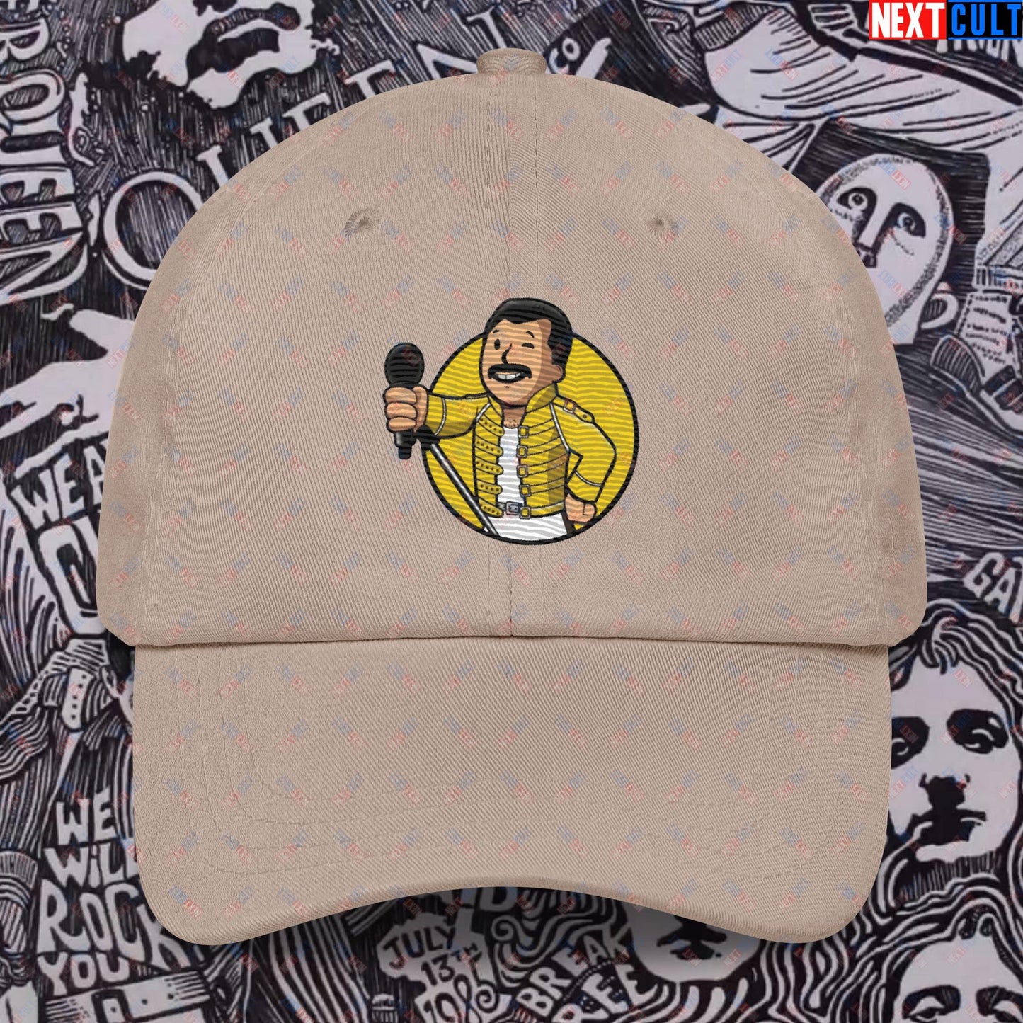 Bohemian Boy Freddie Mercury Queen Vault Boy Fallout Funny Meme Cartoon Mashup Dad hat Stone Hats Fallout Freddie Mercury Music Queen Vault Boy Next Cult Brand