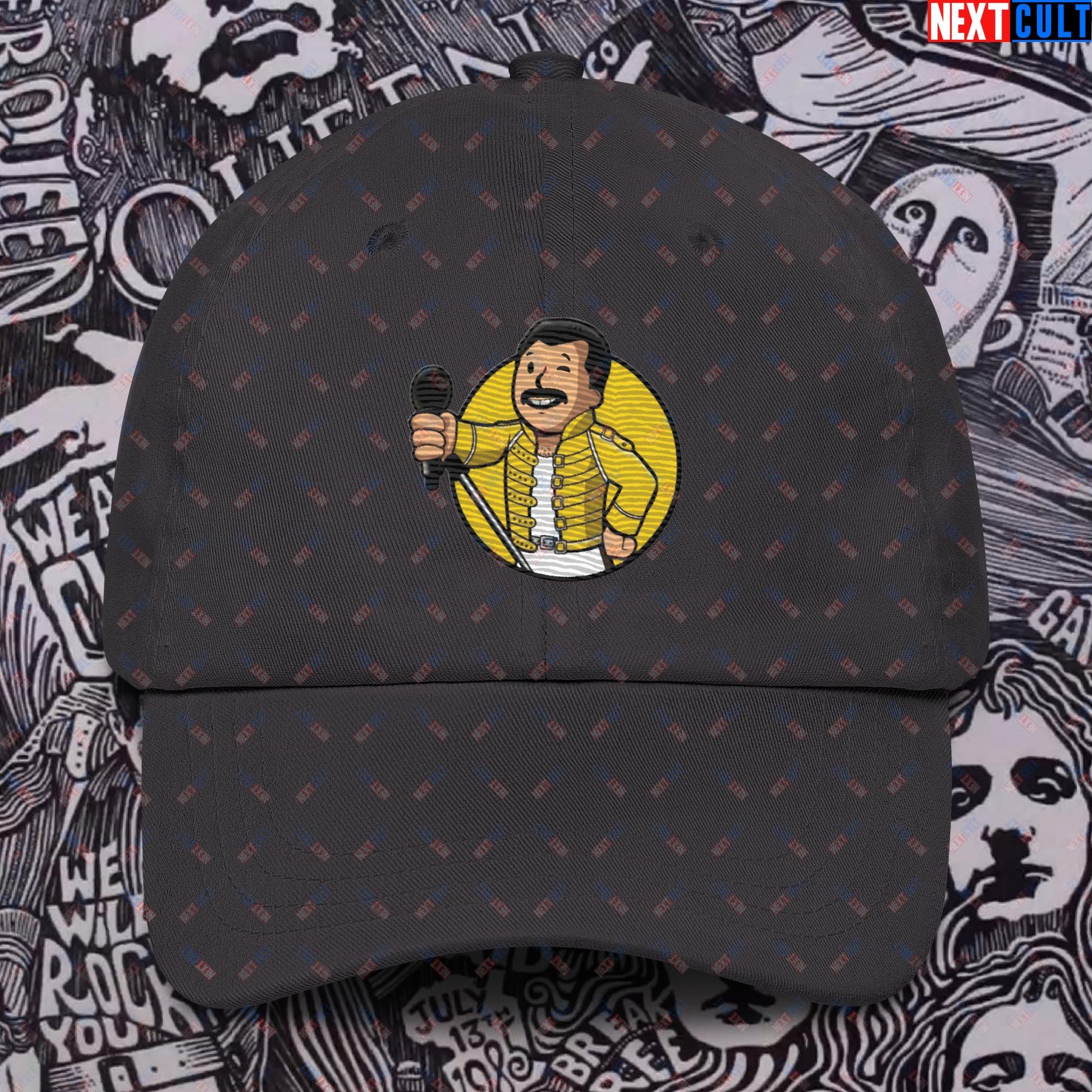 Bohemian Boy Freddie Mercury Queen Vault Boy Fallout Funny Meme Cartoon Mashup Dad hat Dark Grey Hats Fallout Freddie Mercury Music Queen Vault Boy Next Cult Brand