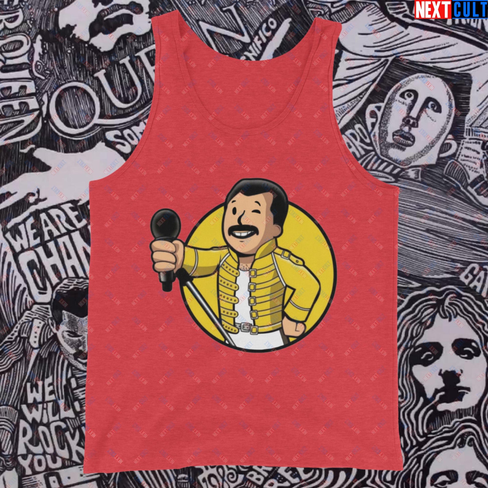 Bohemian Boy Freddie Mercury Queen Vault Boy Fallout Funny Meme Cartoon Mashup Tank Top Red Triblend Tank Tops Fallout Freddie Mercury Music Queen Vault Boy Next Cult Brand