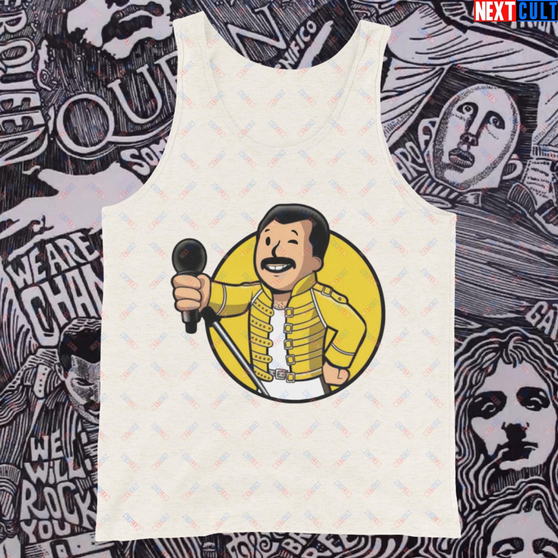 Bohemian Boy Freddie Mercury Queen Vault Boy Fallout Funny Meme Cartoon Mashup Tank Top Oatmeal Triblend Tank Tops Fallout Freddie Mercury Music Queen Vault Boy Next Cult Brand