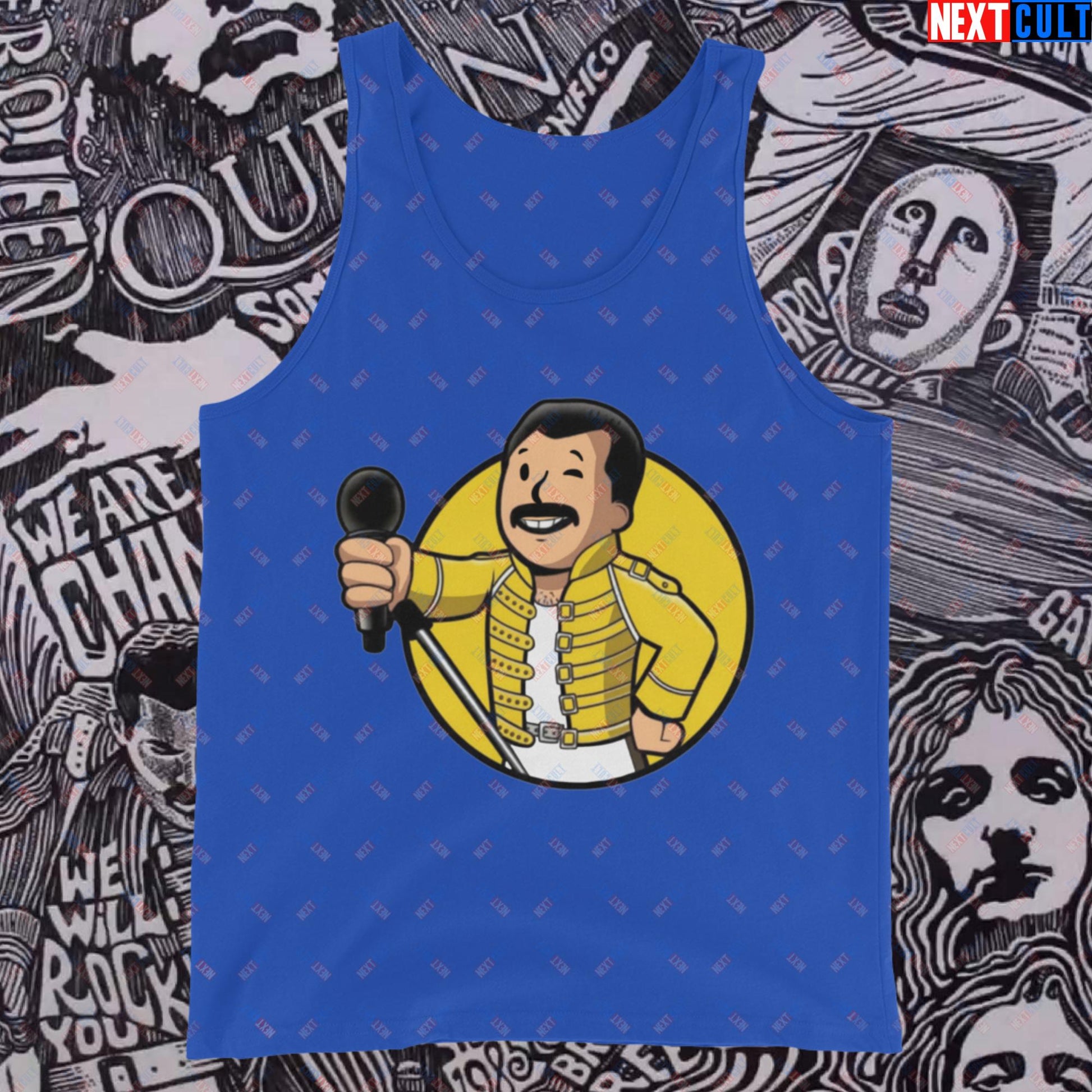 Bohemian Boy Freddie Mercury Queen Vault Boy Fallout Funny Meme Cartoon Mashup Tank Top True Royal Tank Tops Fallout Freddie Mercury Music Queen Vault Boy Next Cult Brand