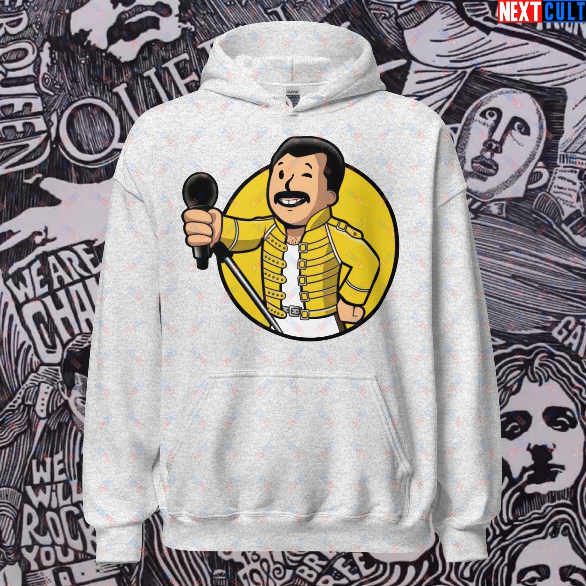 Bohemian Boy Freddie Mercury Queen Vault Boy Fallout Funny Meme Cartoon Mashup Unisex Hoodie Ash Hoodies Fallout Freddie Mercury Music Queen Vault Boy Next Cult Brand