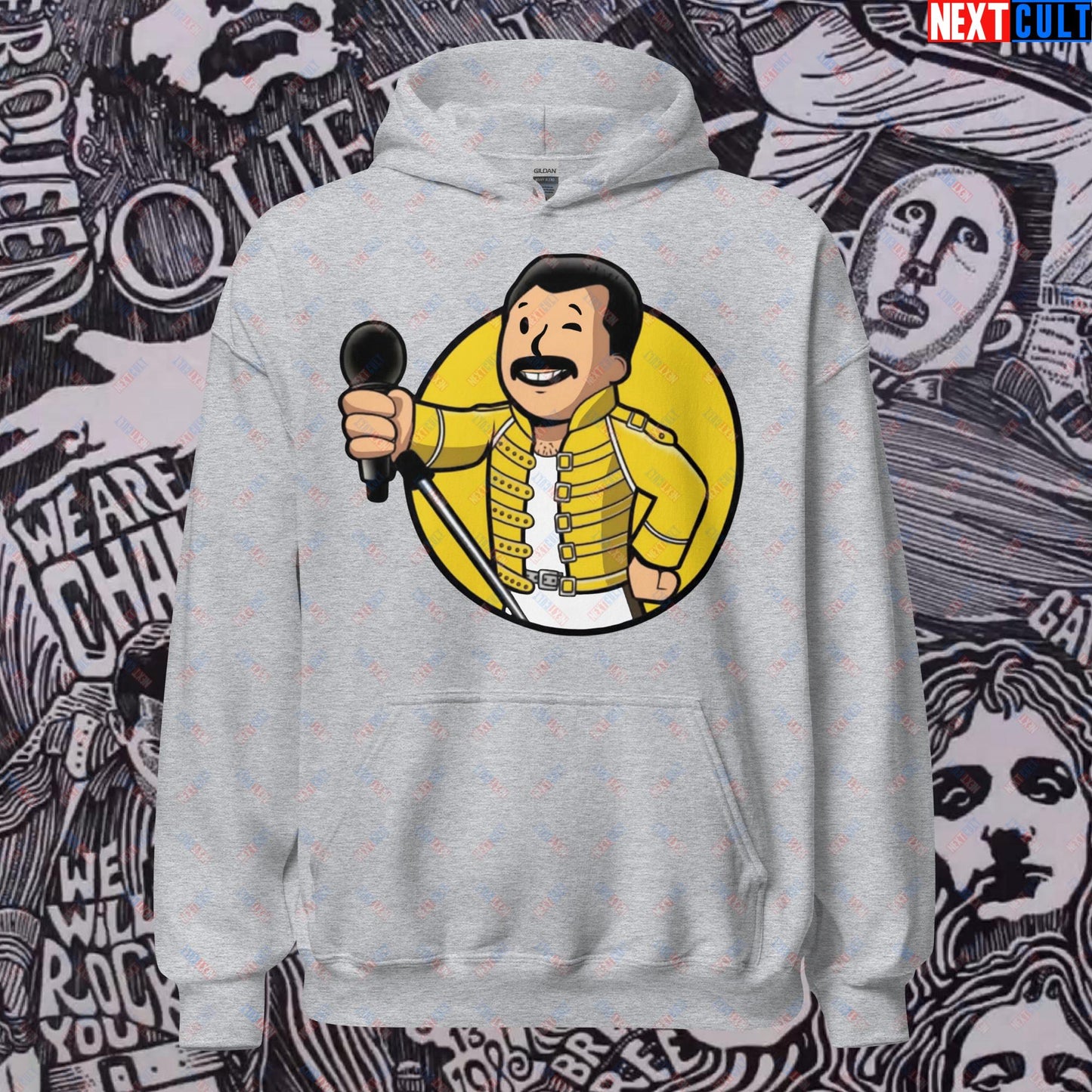 Bohemian Boy Freddie Mercury Queen Vault Boy Fallout Funny Meme Cartoon Mashup Unisex Hoodie Sport Grey Hoodies Fallout Freddie Mercury Music Queen Vault Boy Next Cult Brand