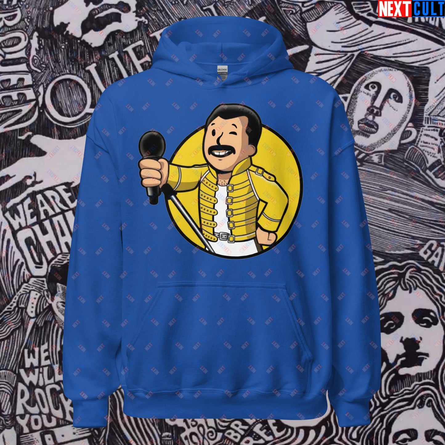 Bohemian Boy Freddie Mercury Queen Vault Boy Fallout Funny Meme Cartoon Mashup Unisex Hoodie Royal Hoodies Fallout Freddie Mercury Music Queen Vault Boy Next Cult Brand