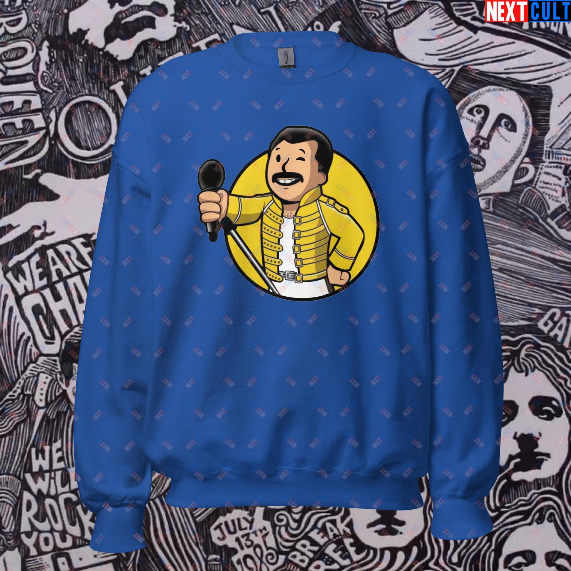 Bohemian Boy Freddie Mercury Queen Vault Boy Fallout Funny Meme Cartoon Mashup Unisex Sweatshirt Royal Sweatshirts Fallout Freddie Mercury Music Queen Vault Boy Next Cult Brand