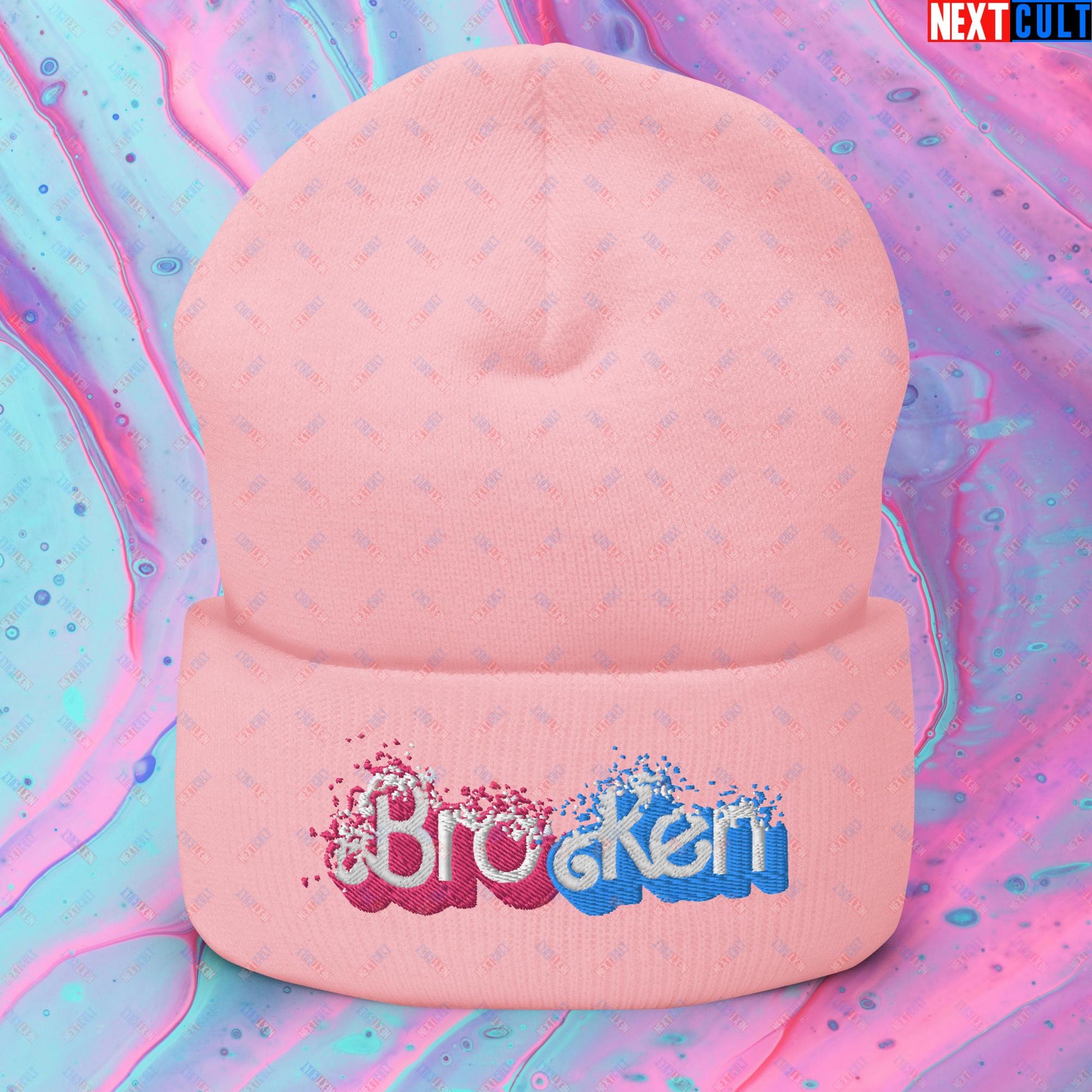 BroKen Funny Ken Barbie Movie Cuffed Beanie Baby Pink Hats Barbie Ken Movies Next Cult Brand