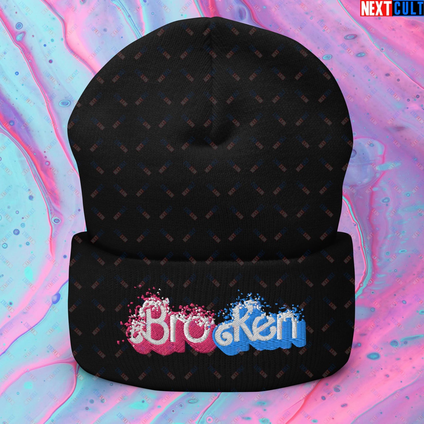 BroKen Funny Ken Barbie Movie Cuffed Beanie Black Hats Barbie Ken Movies Next Cult Brand