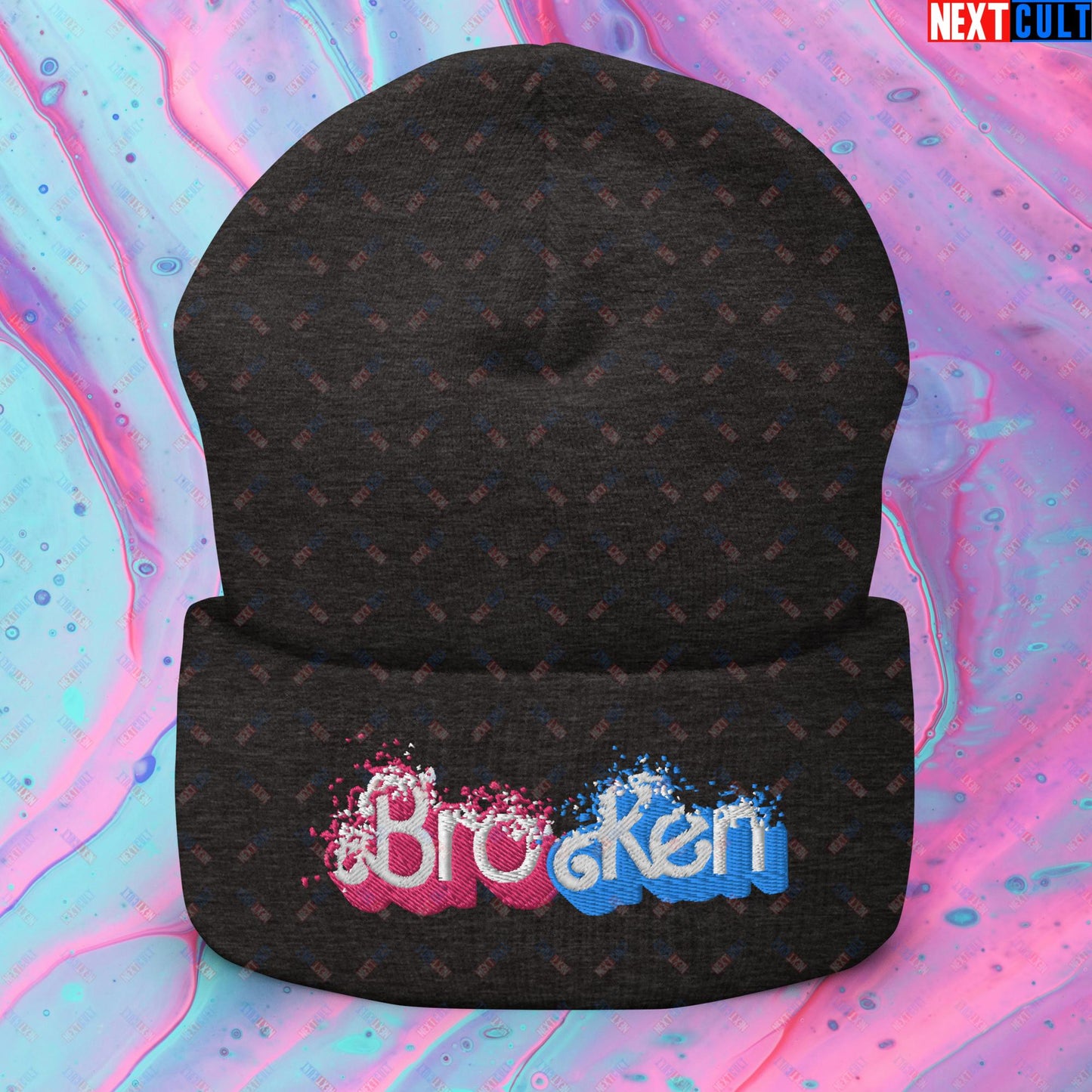 BroKen Funny Ken Barbie Movie Cuffed Beanie Dark Grey Hats Barbie Ken Movies Next Cult Brand