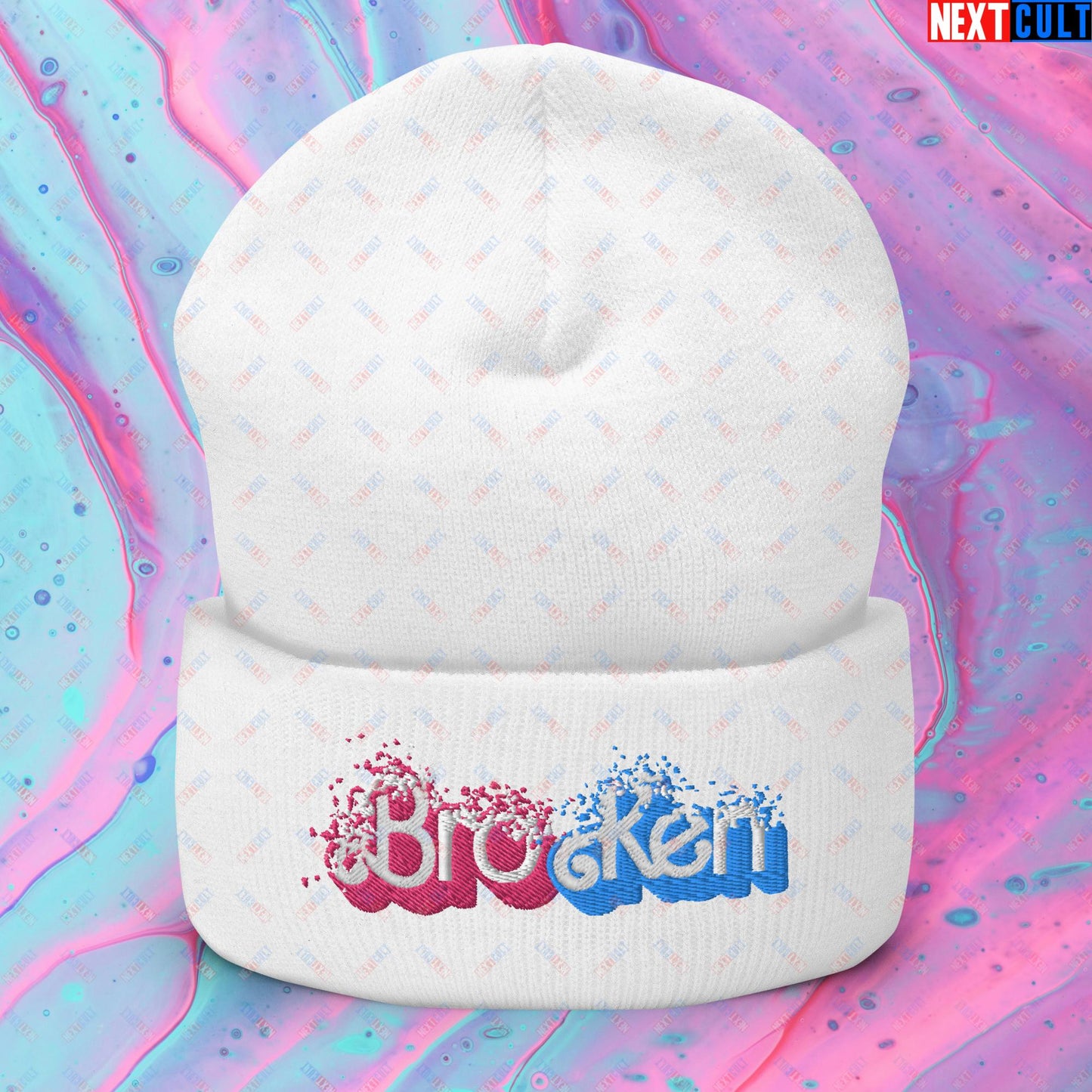 BroKen Funny Ken Barbie Movie Cuffed Beanie White Hats Barbie Ken Movies Next Cult Brand