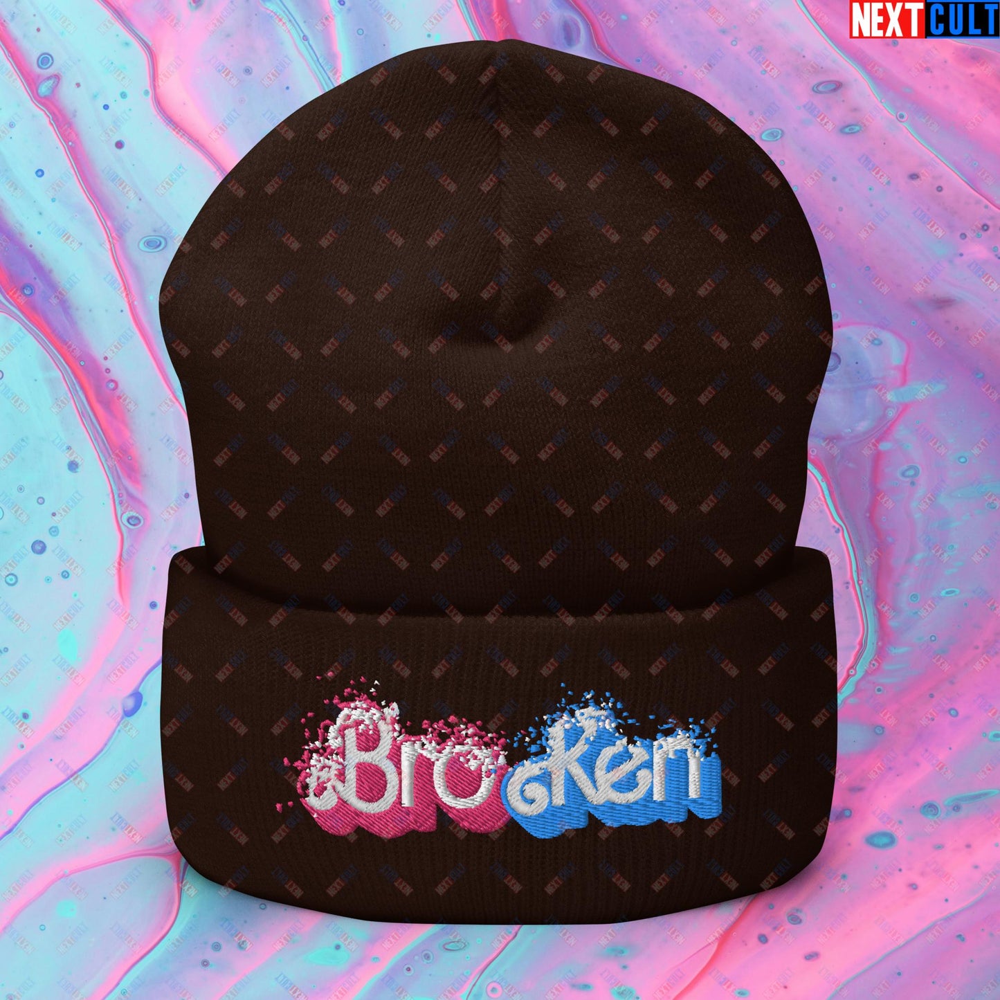 BroKen Funny Ken Barbie Movie Cuffed Beanie Brown Hats Barbie Ken Movies Next Cult Brand