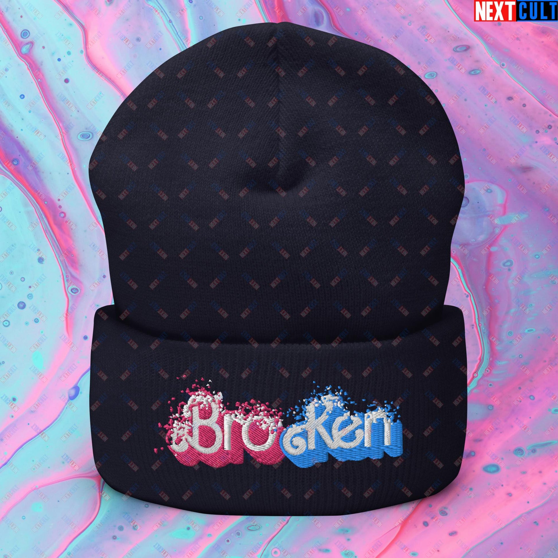 BroKen Funny Ken Barbie Movie Cuffed Beanie Navy Hats Barbie Ken Movies Next Cult Brand