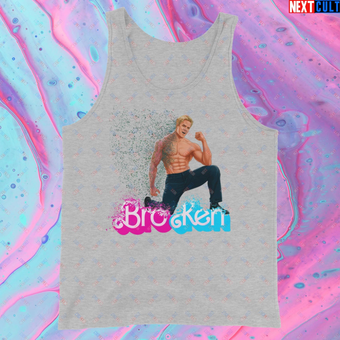 BroKen Funny Ken Barbie Movie Ryan Gosling Tank Top Athletic Heather Tank Tops Barbie Ken Movies Next Cult Brand