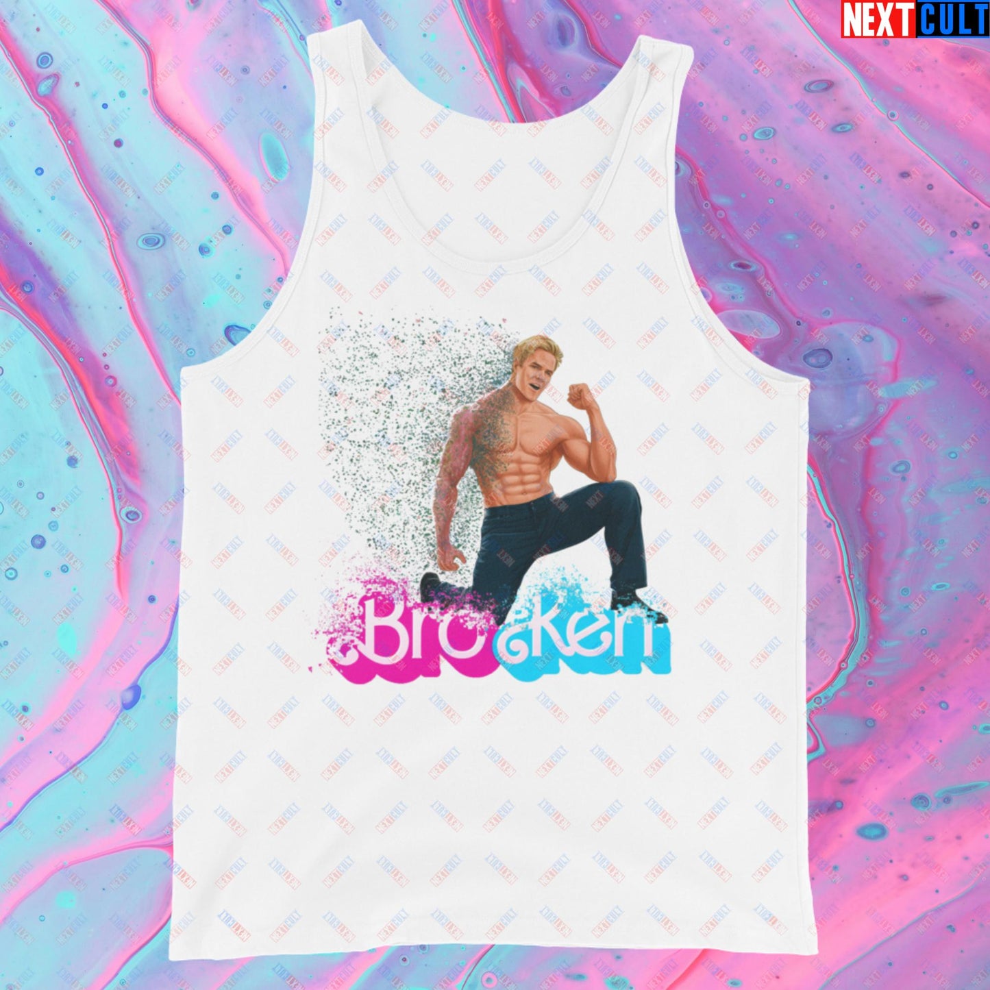 BroKen Funny Ken Barbie Movie Ryan Gosling Tank Top White Tank Tops Barbie Ken Movies Next Cult Brand