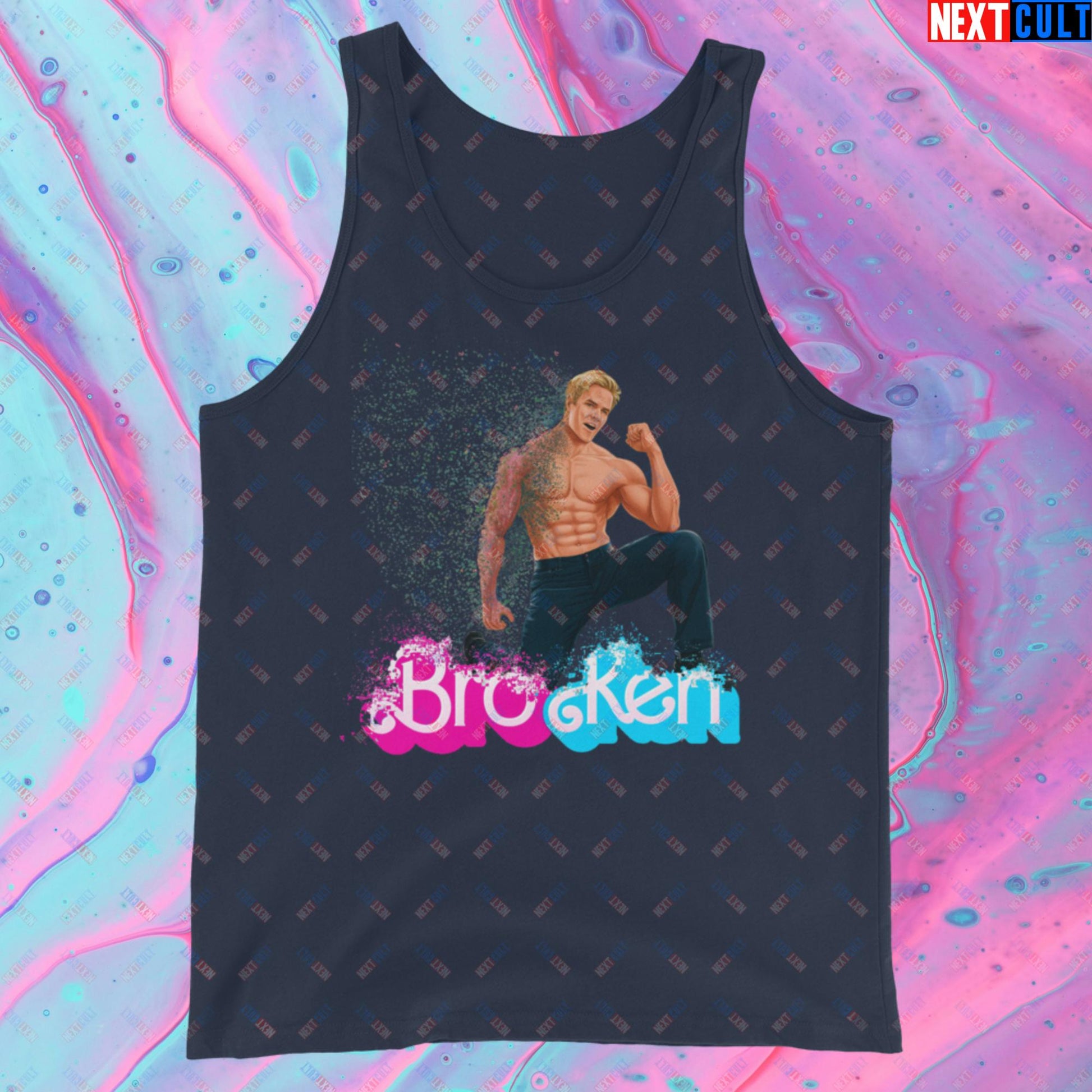 BroKen Funny Ken Barbie Movie Ryan Gosling Tank Top Navy Tank Tops Barbie Ken Movies Next Cult Brand