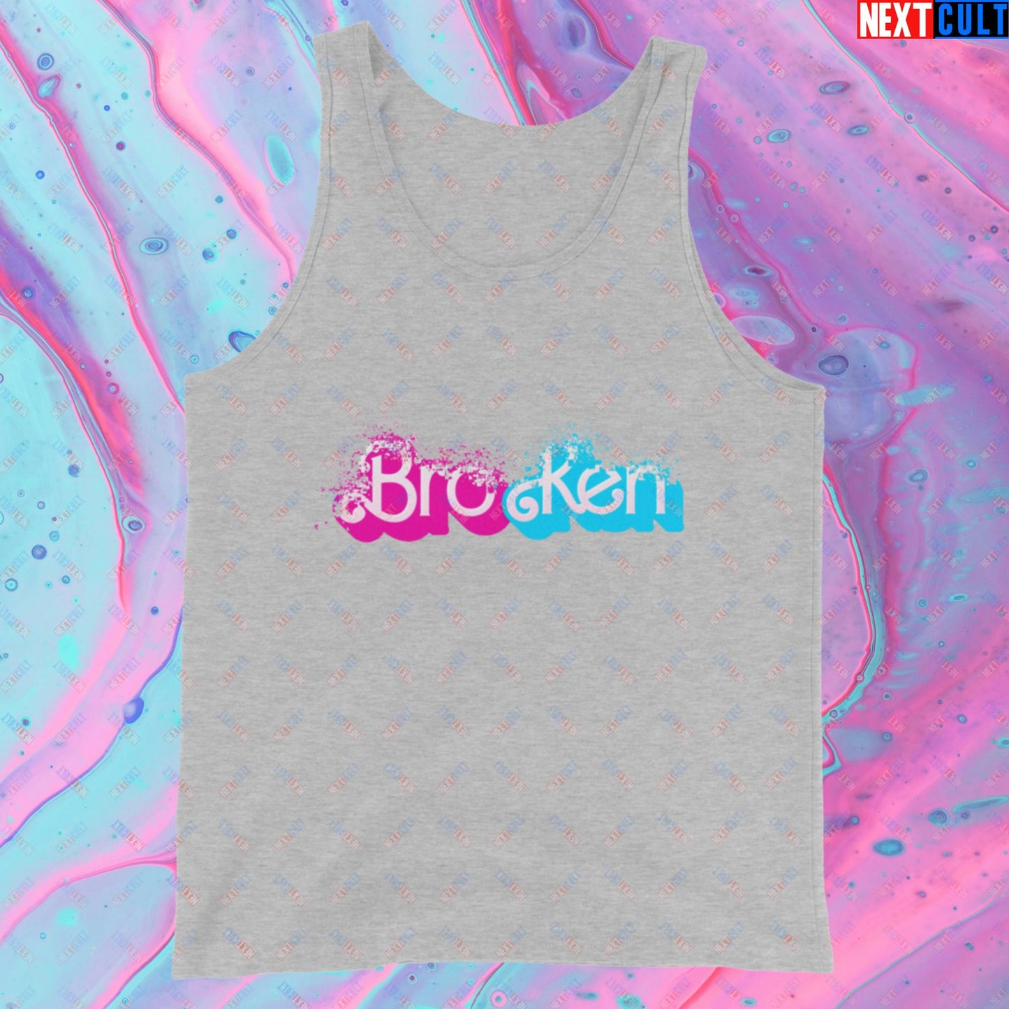 BroKen Funny Ken Barbie Movie Tank Top Athletic Heather Tank Tops Barbie Ken Movies Next Cult Brand