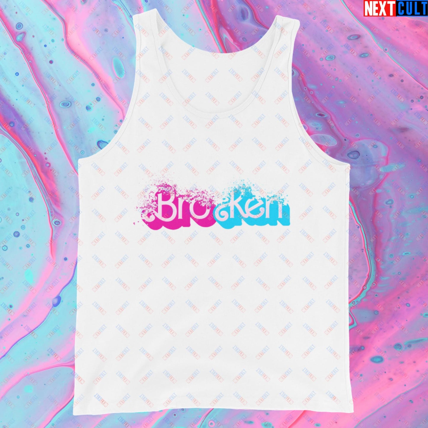 BroKen Funny Ken Barbie Movie Tank Top White Tank Tops Barbie Ken Movies Next Cult Brand