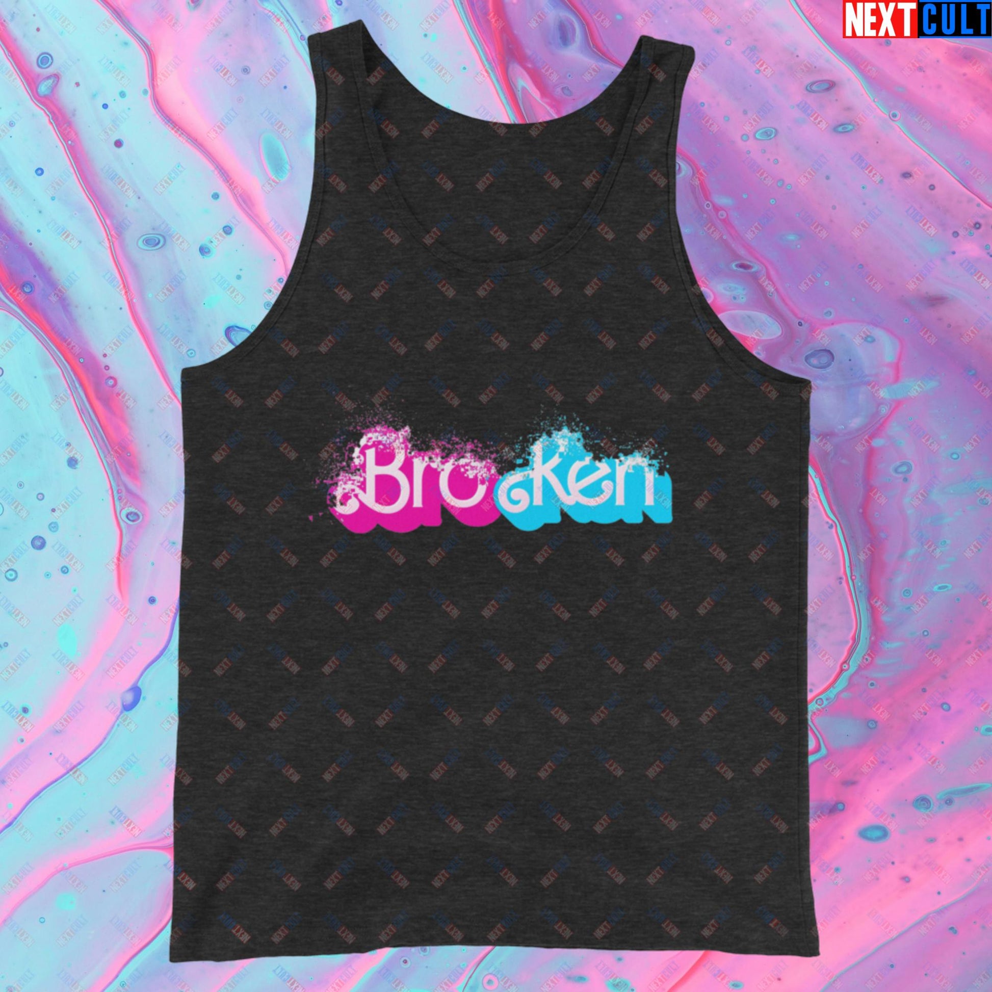 BroKen Funny Ken Barbie Movie Tank Top Charcoal-Black Triblend Tank Tops Barbie Ken Movies Next Cult Brand