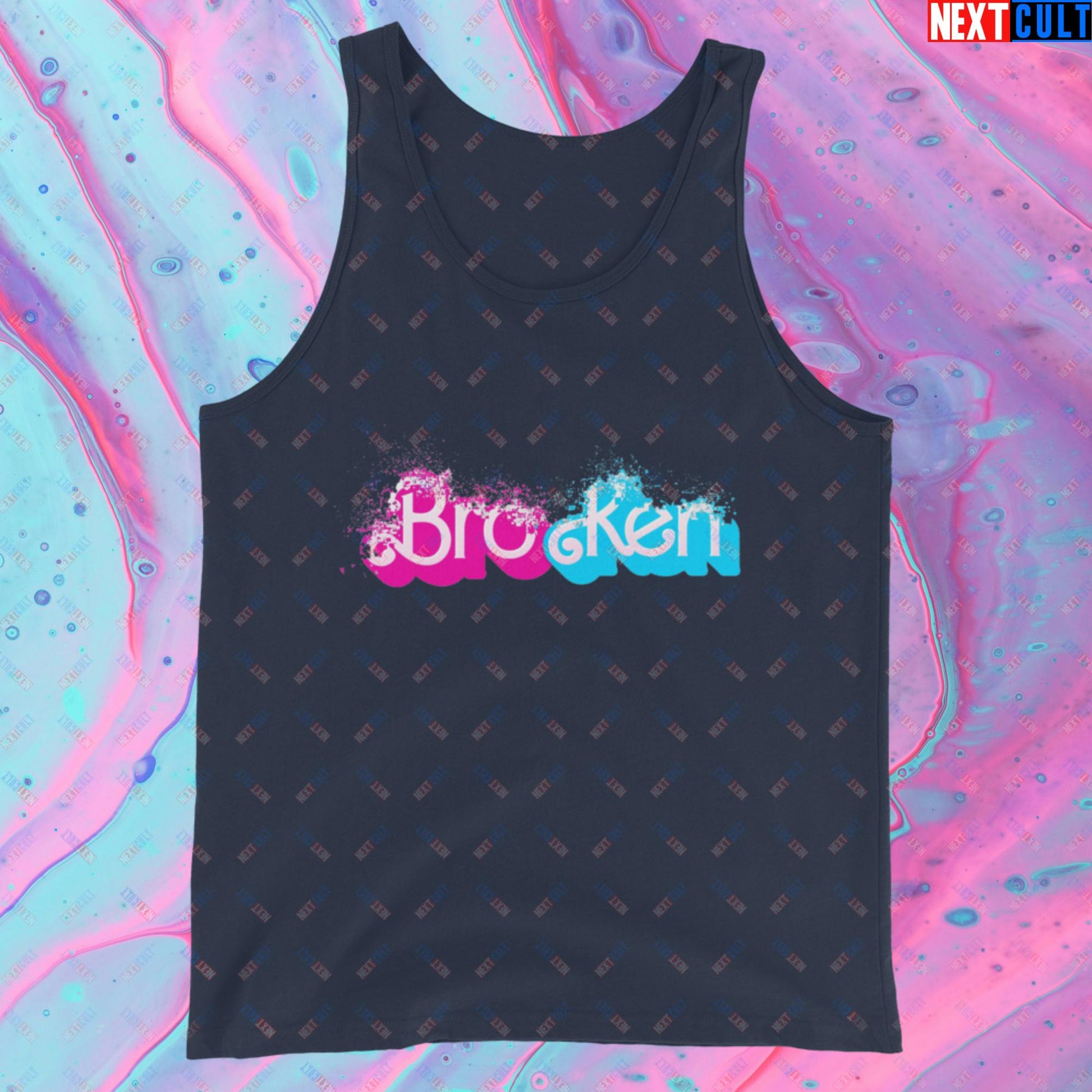 BroKen Funny Ken Barbie Movie Tank Top Navy Tank Tops Barbie Ken Movies Next Cult Brand