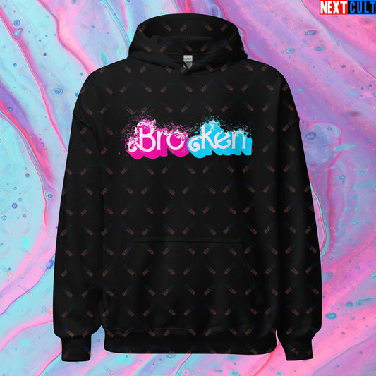 BroKen Funny Ken Barbie Movie Unisex Hoodie Black Hoodies Barbie Ken Movies Next Cult Brand