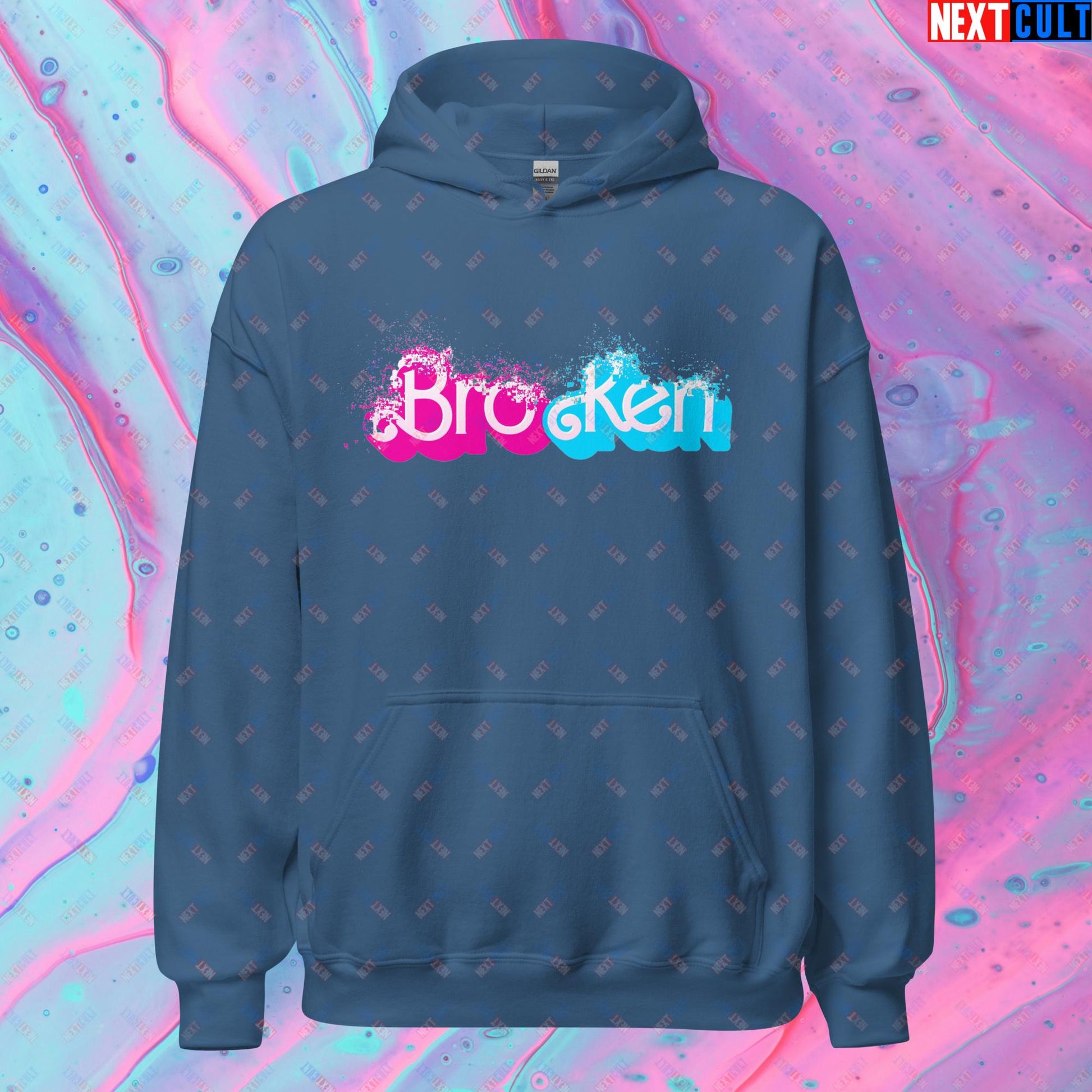 BroKen Funny Ken Barbie Movie Unisex Hoodie Indigo Blue Hoodies Barbie Ken Movies Next Cult Brand