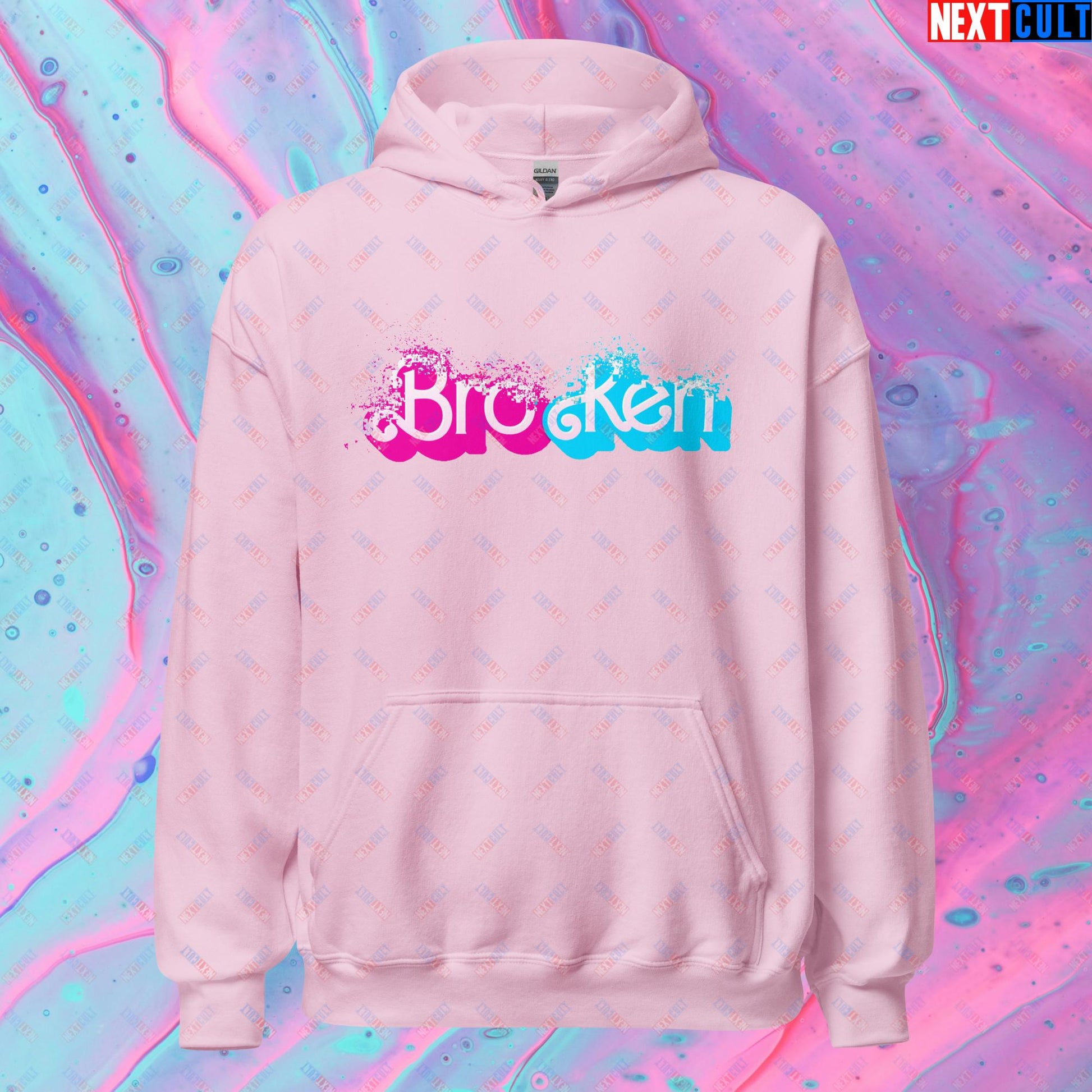 BroKen Funny Ken Barbie Movie Unisex Hoodie Light Pink Hoodies Barbie Ken Movies Next Cult Brand