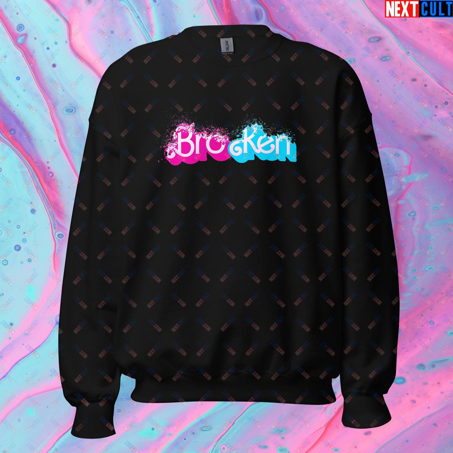 BroKen Funny Ken Barbie Movie Unisex Sweatshirt Black Sweatshirts Barbie Ken Movies Next Cult Brand