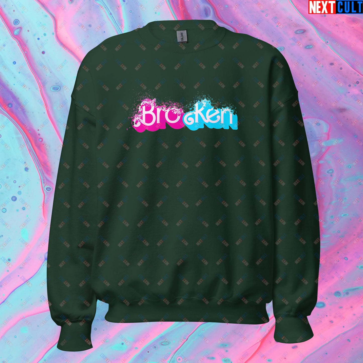 BroKen Funny Ken Barbie Movie Unisex Sweatshirt Forest Green Sweatshirts Barbie Ken Movies Next Cult Brand