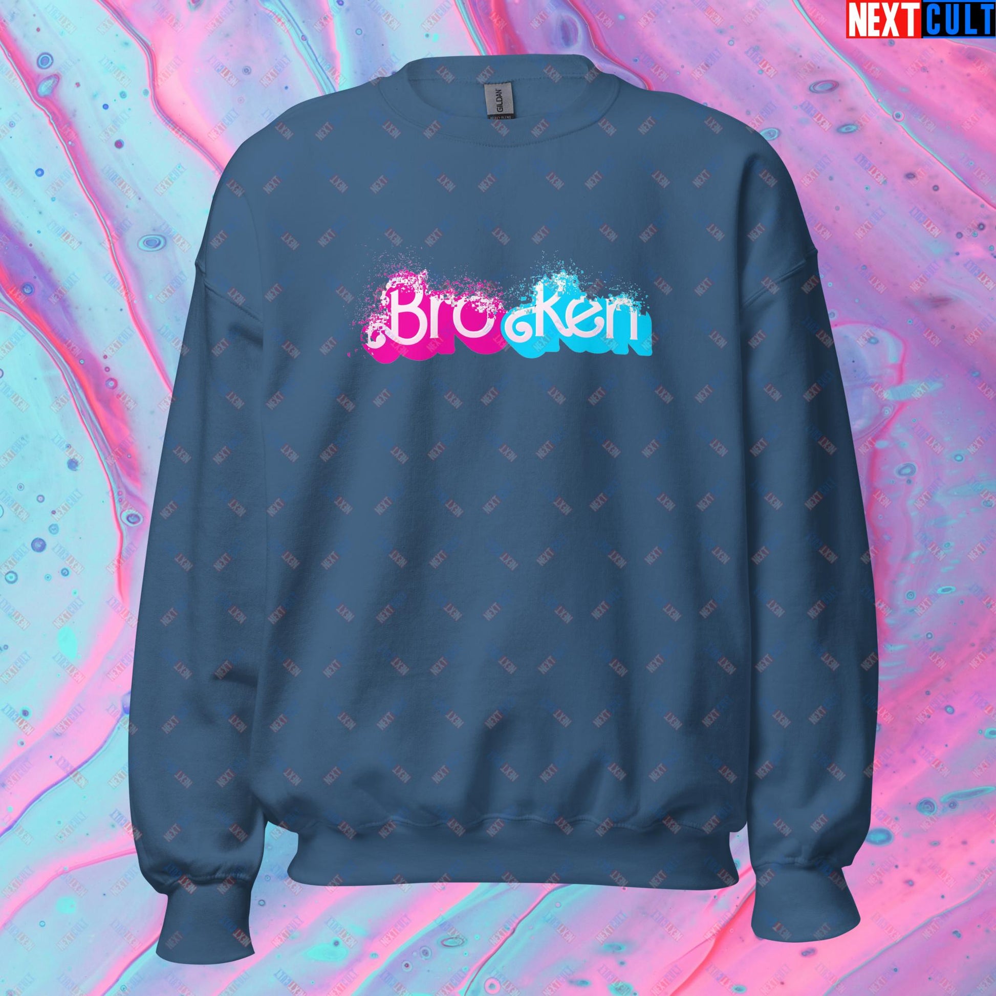 BroKen Funny Ken Barbie Movie Unisex Sweatshirt Indigo Blue Sweatshirts Barbie Ken Movies Next Cult Brand