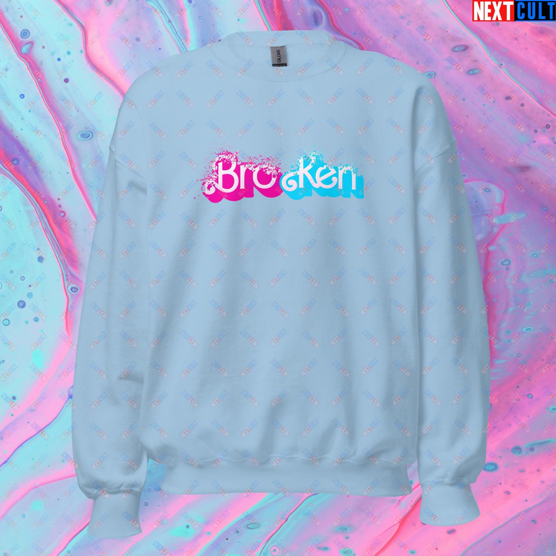 BroKen Funny Ken Barbie Movie Unisex Sweatshirt Light Blue Sweatshirts Barbie Ken Movies Next Cult Brand