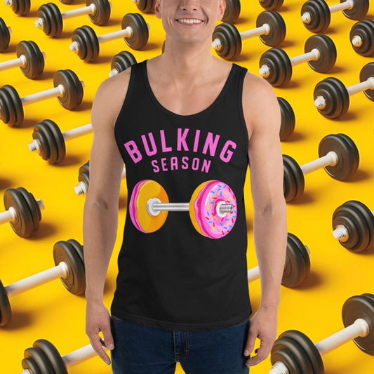 Bulking Season Donut Dumbbell Donuts Barbell Funny Bulk Diet Gym Workout Fitness Bodybuilding Tank Top Black Tank Tops Bodybuilding Bulking Donuts Fast Food Fitness Gym Workout Next Cult Brand