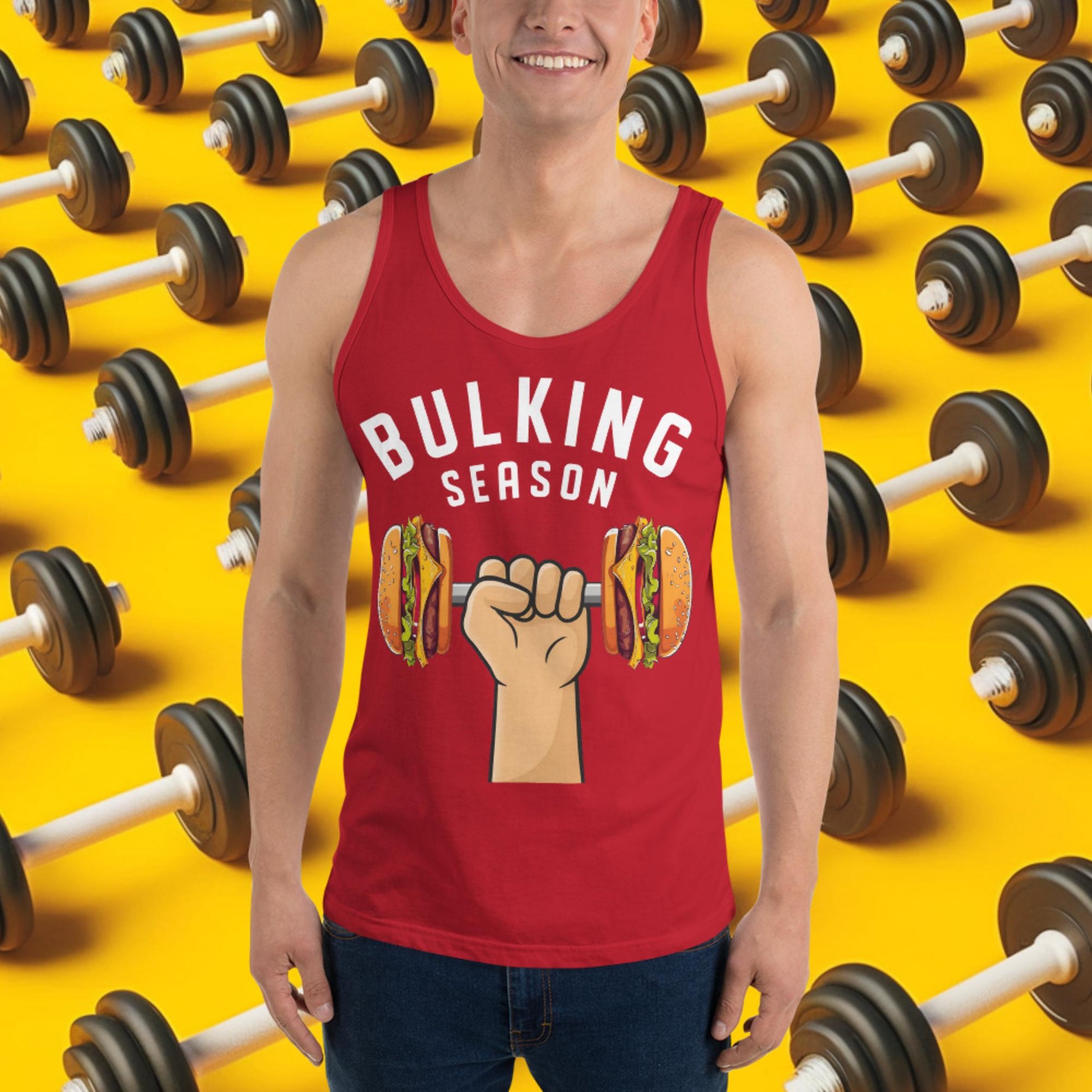 Bulking Season Funny Bulk Diet Gym Workout Fitness Tank Top Red Tank Tops Bodybuilding Bulking Burgers Fast Food Fitness Gym Workout Next Cult Brand