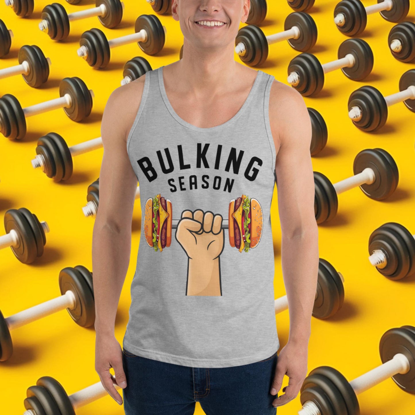 Bulking Season Funny Bulk Diet Gym Workout Fitness Tank Top Athletic Heather Tank Tops Bodybuilding Bulking Burgers Fast Food Fitness Gym Workout Next Cult Brand